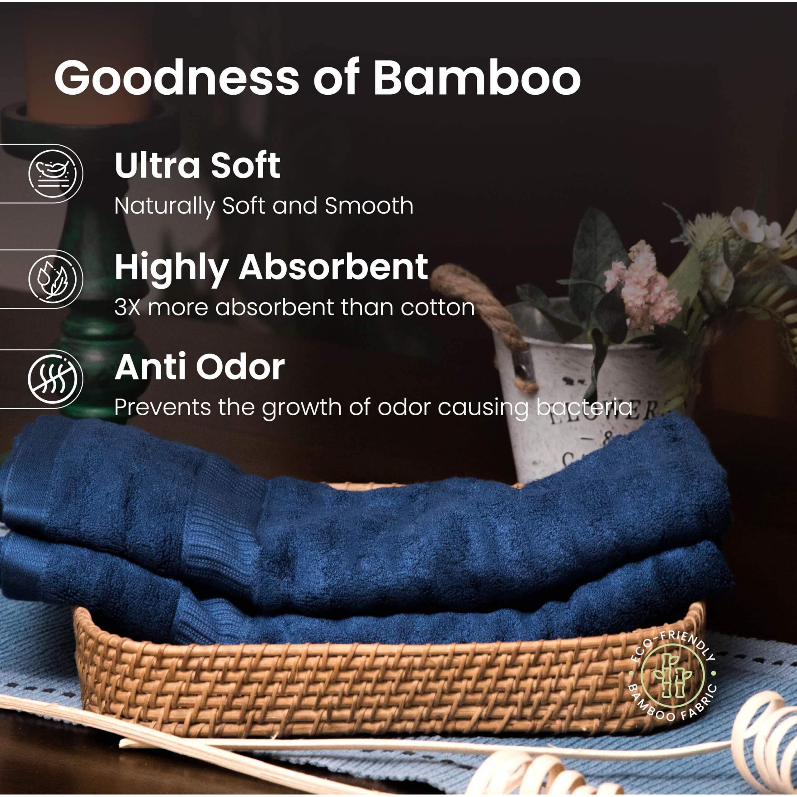 Mush Bamboo Hand Towels Set Of 2 | 100% Bamboo Gym Towel For Men/Women Workout | Ultra Soft, Absorbent & Quick Dry Towel For Gym, Travel, Sports And Yoga | 75 X 35 Cms | 600 Gsm (Navy Blue & White)
