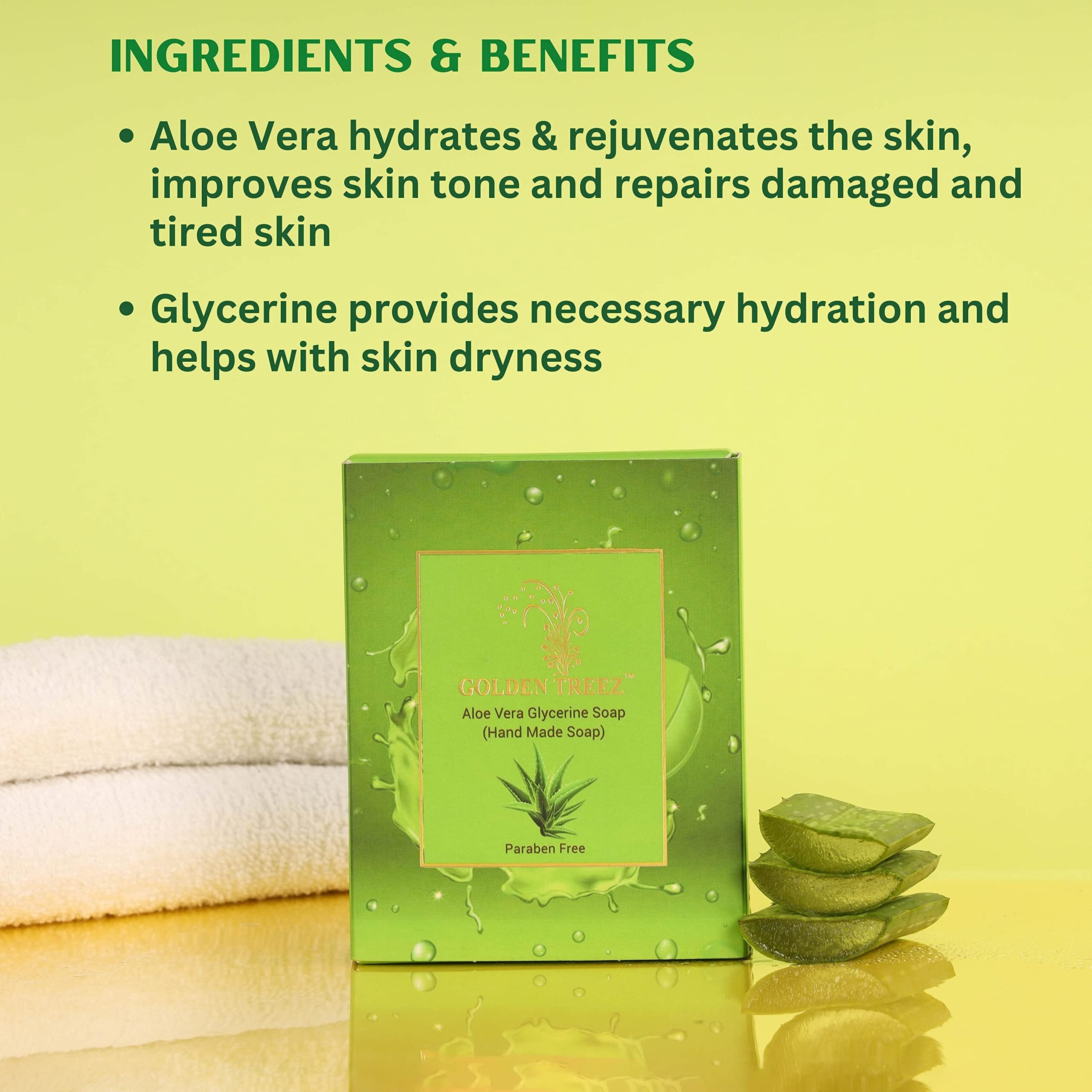 Golden Treez Aloevera Handmade Bath Soap For Tan Removal, Acne (Pimples), Skin Whitening And Brightening. Natural, Bathing Soap For Men And Women-115 Gm (Pack Of 2)