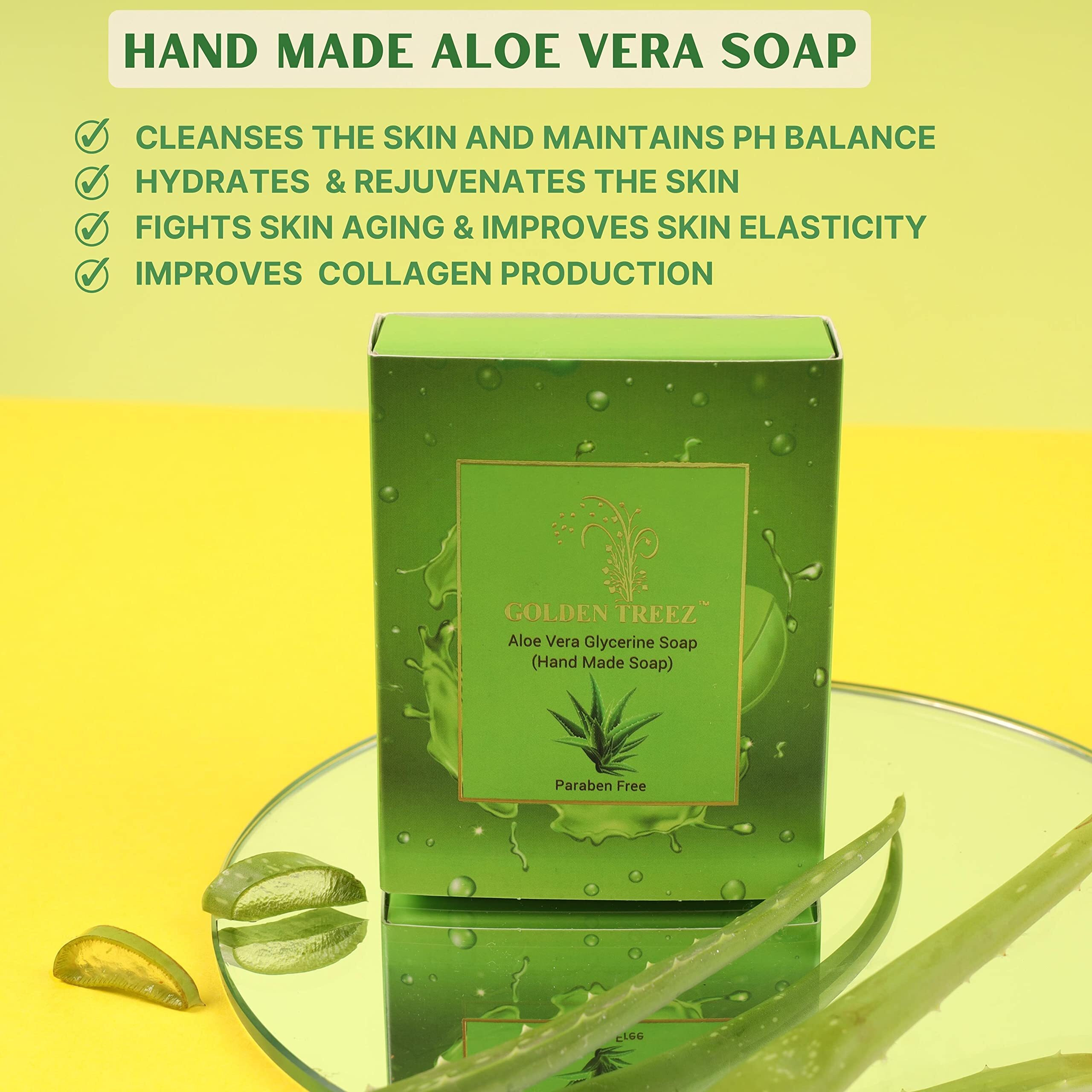 Golden Treez Aloevera Handmade Bath Soap For Tan Removal, Acne (Pimples), Skin Whitening And Brightening. Natural, Bathing Soap For Men And Women-115 Gm (Pack Of 2)