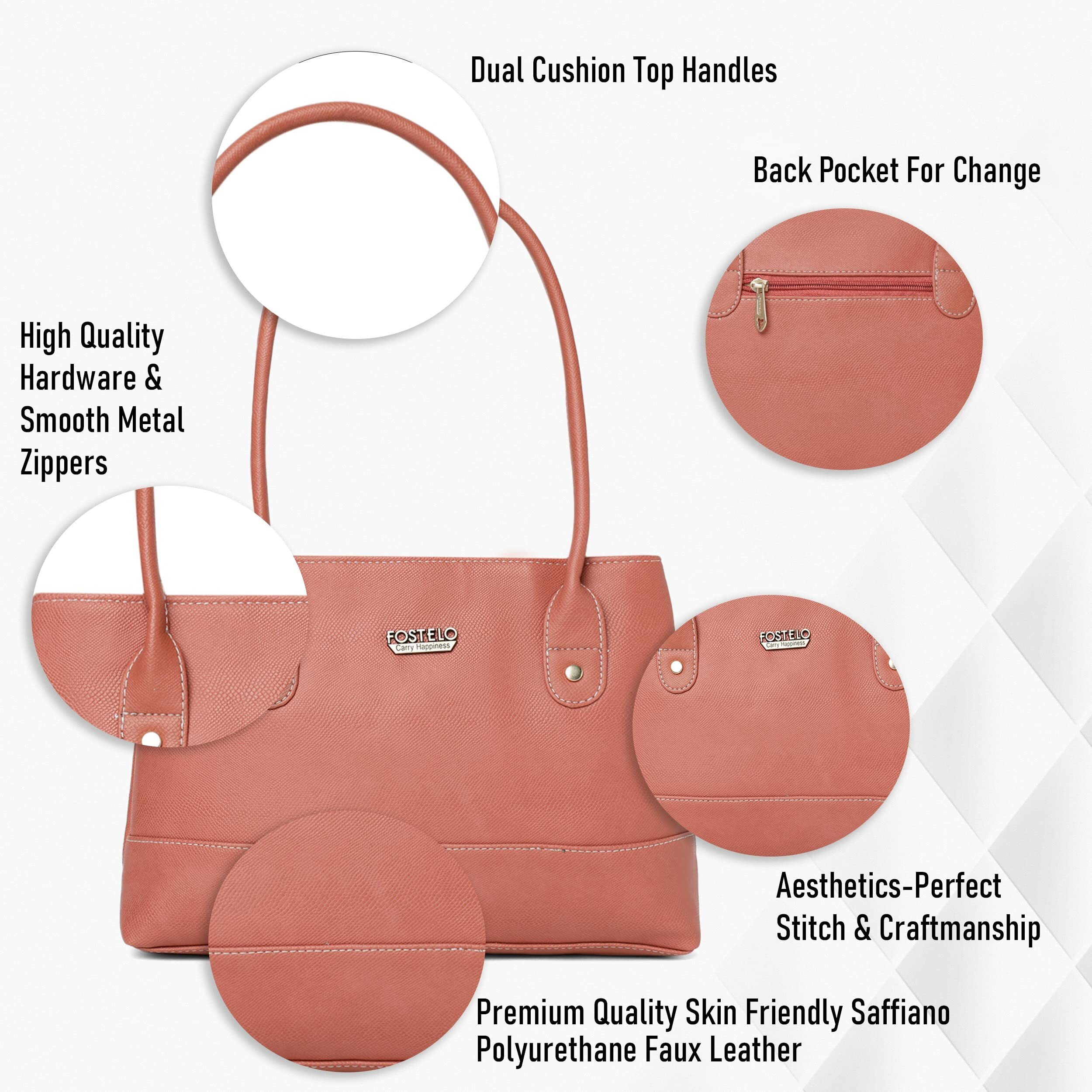 Fostelo Women's Vegan Leather Feathers Handbag Shoulder Hobo Bag Ladies Purse (Light Pink) (Medium)