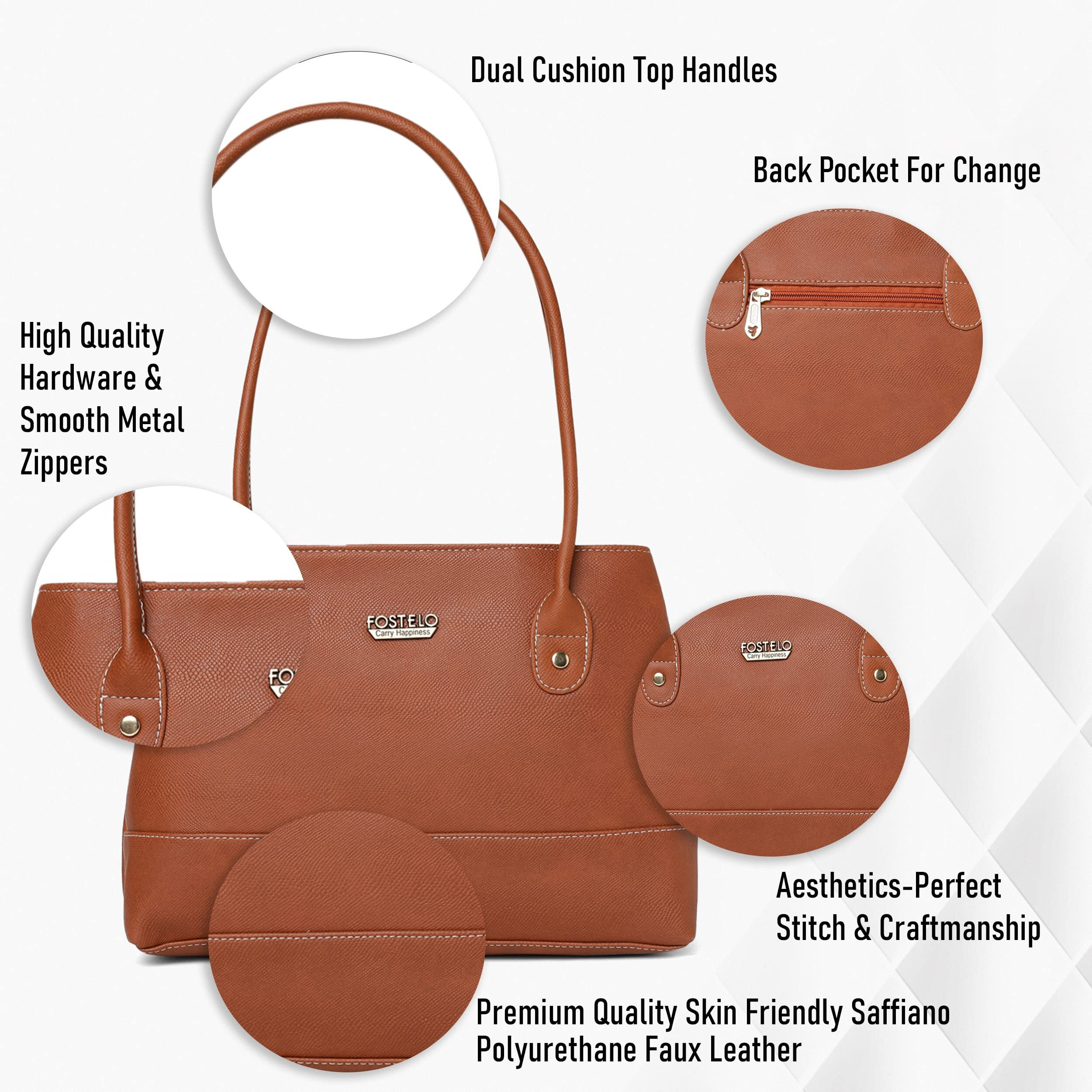 Fostelo Women's Vegan Leather Feathers Handbag Shoulder Hobo Bag Ladies Purse (Tan) (Medium)
