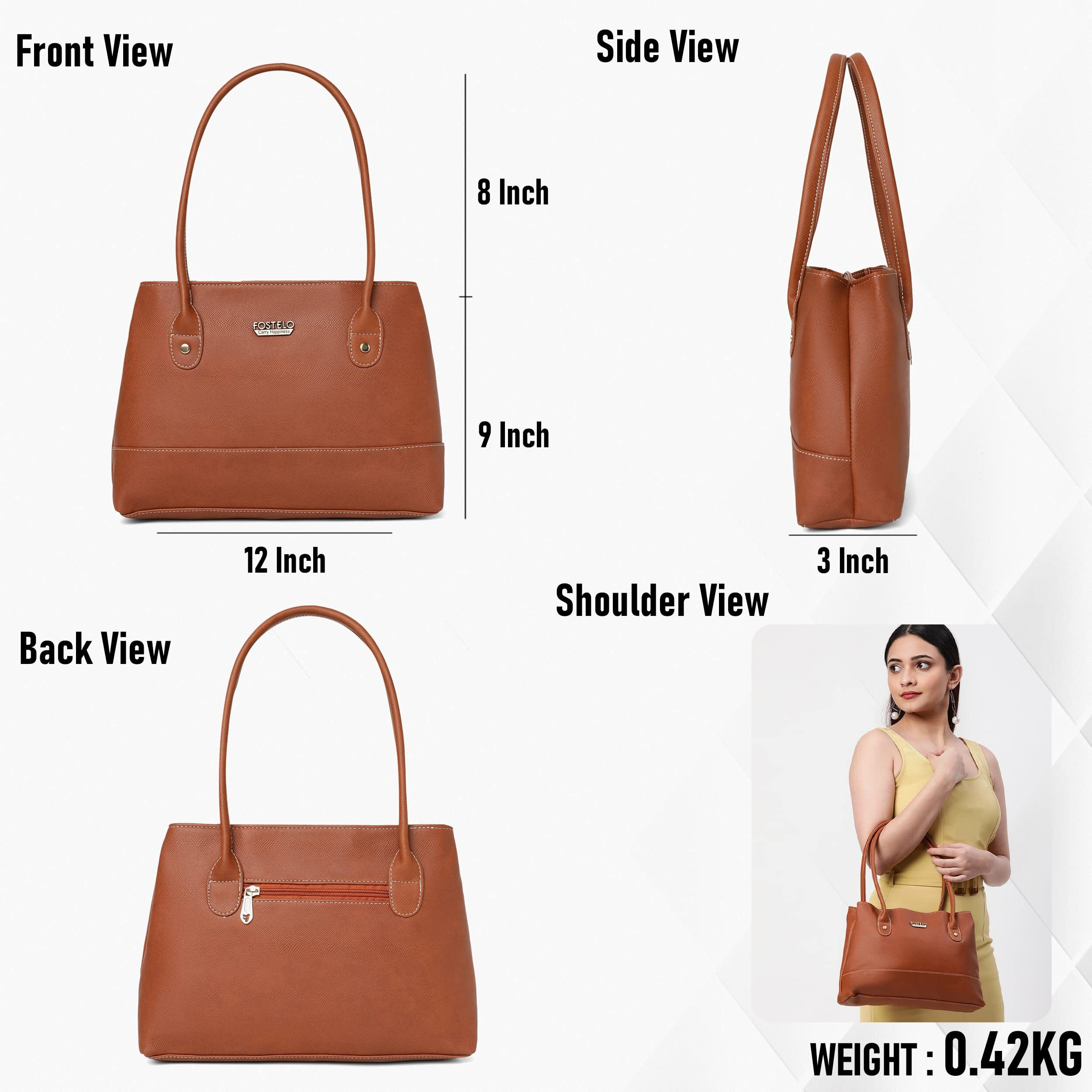 Fostelo Women's Vegan Leather Feathers Handbag Shoulder Hobo Bag Ladies Purse (Tan) (Medium)