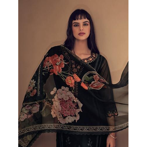 Indo Era Organza Women's Black Embroidered Straight Kurta & Pant With Dupatta Set (Kh9Bk7996_Xx-Large)