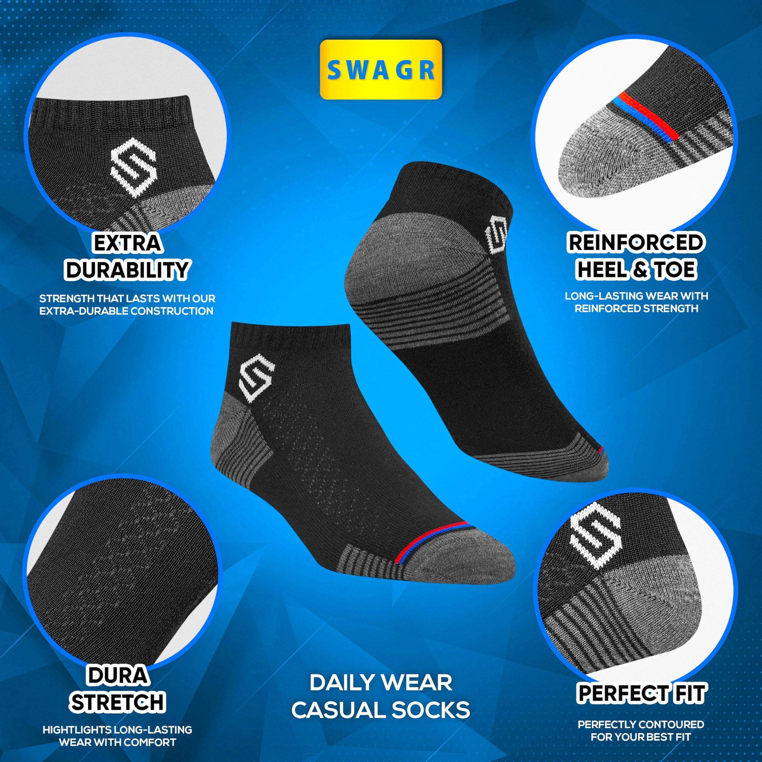 Swagr Men's Sports Socks Cotton Ankle Length Breathable Mesh Athletic Socks, Multicolor, Pack Of 3, Free Size