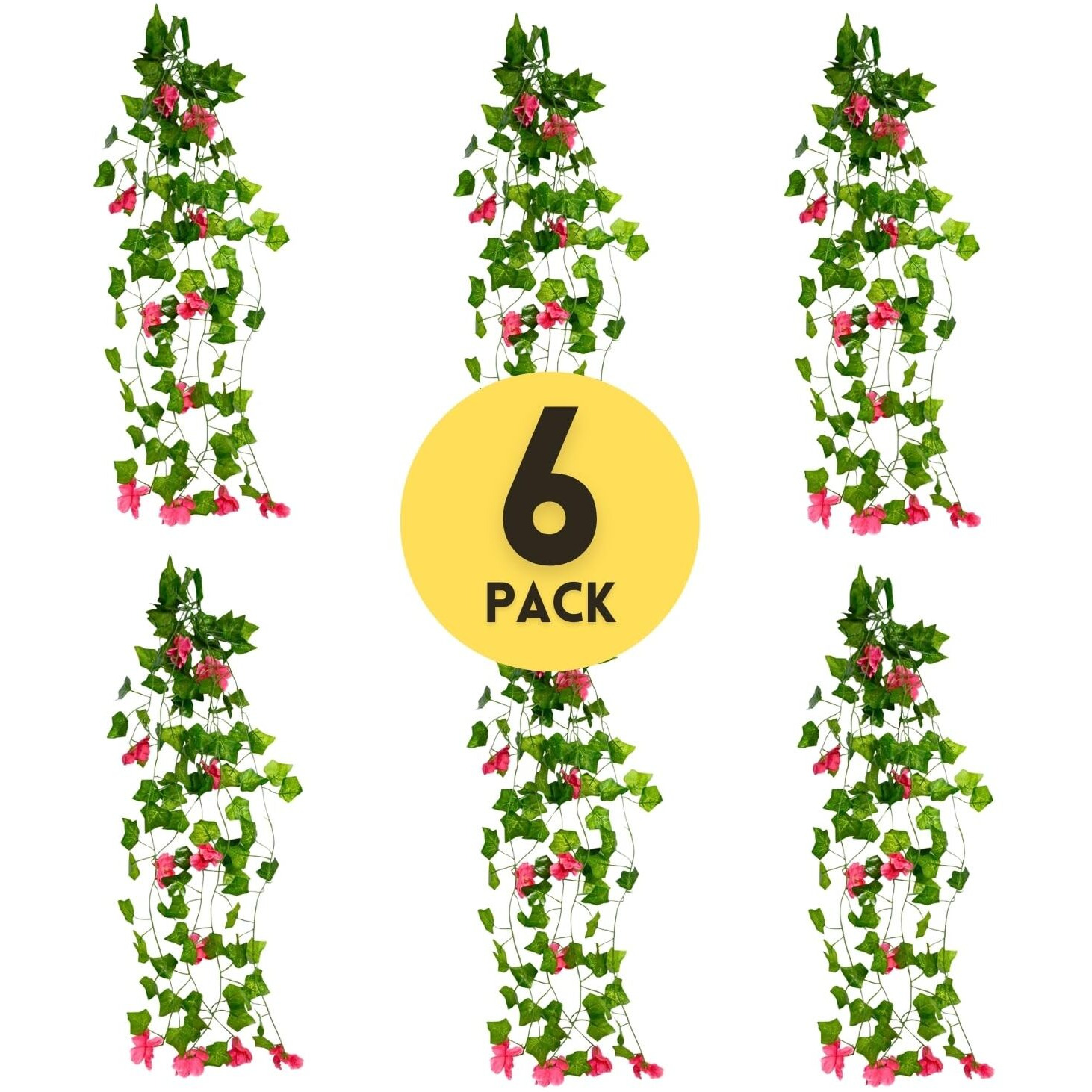 Decorebugs Artificial Flower Plants Leaves Hanging Ivy Garlands Plant Greenery Vine Creeper Home Decor Door Wall Balcony Decoration Party Festival Craft (Pack Of 6)