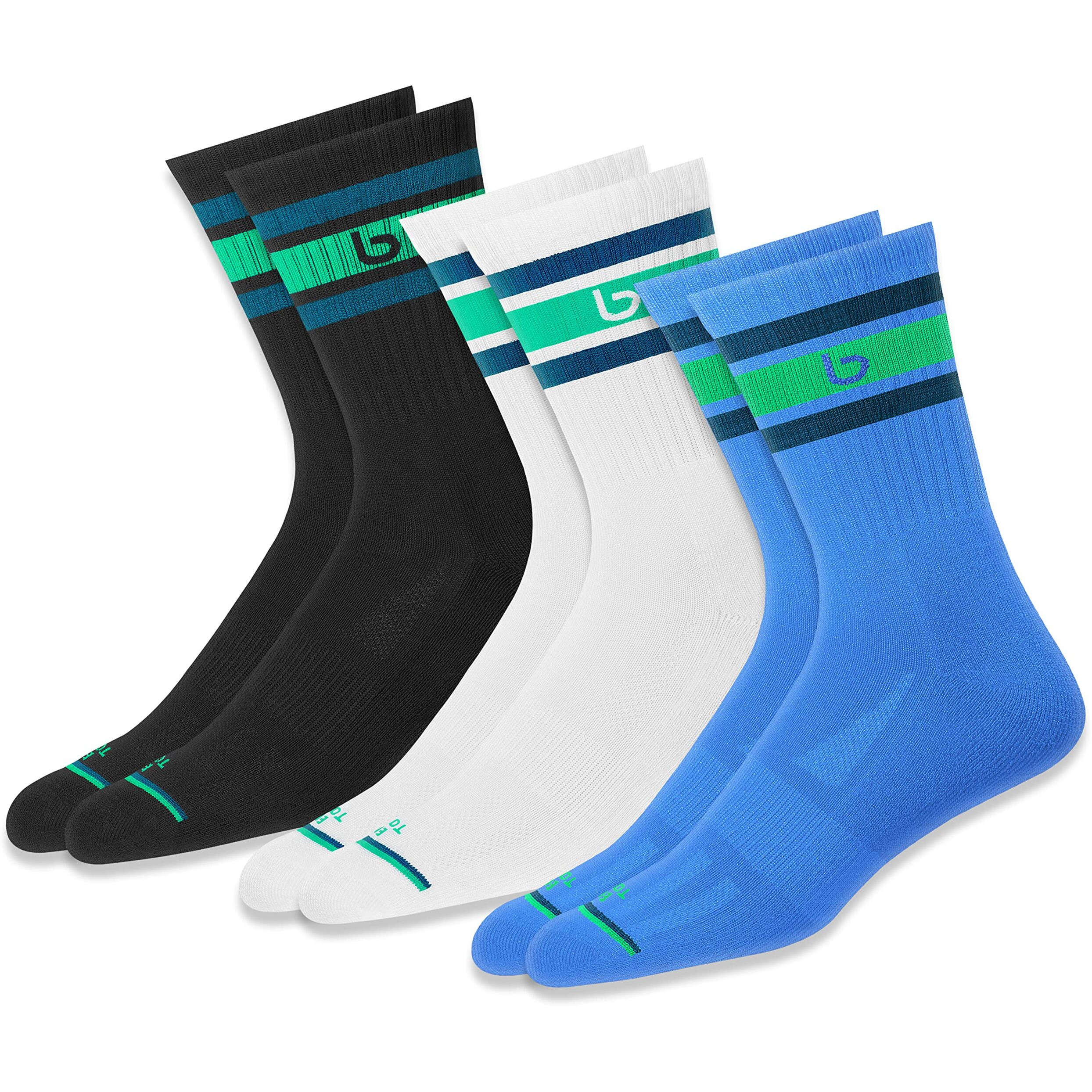 Bambos Men's Bamboo Sports Crew Socks For Running & Gym, Pack Of 3, (Size Uk 7-11, Multicoloured)