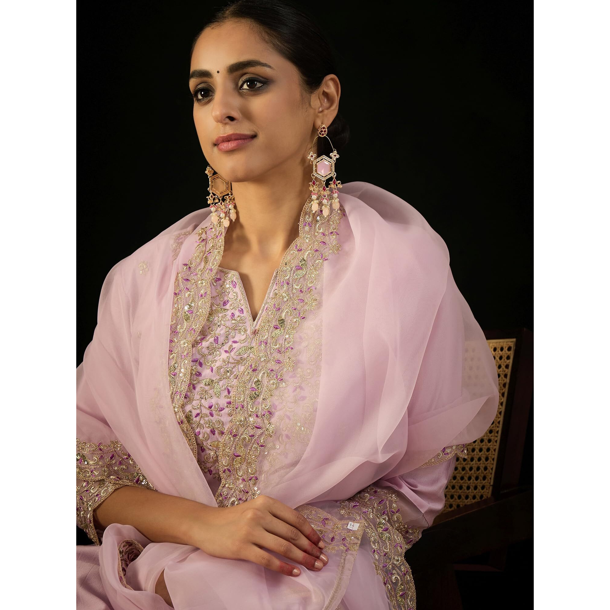 Indo Era Women's Lavender Viscose Embroidered Straight Kurta And Pant With Dupatta Set (Kh1Lv9583_Xx-Large)