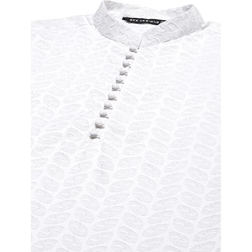 See Designs Cotton Men White Chikankari Embroidered Straight Kurta With Pyjama
