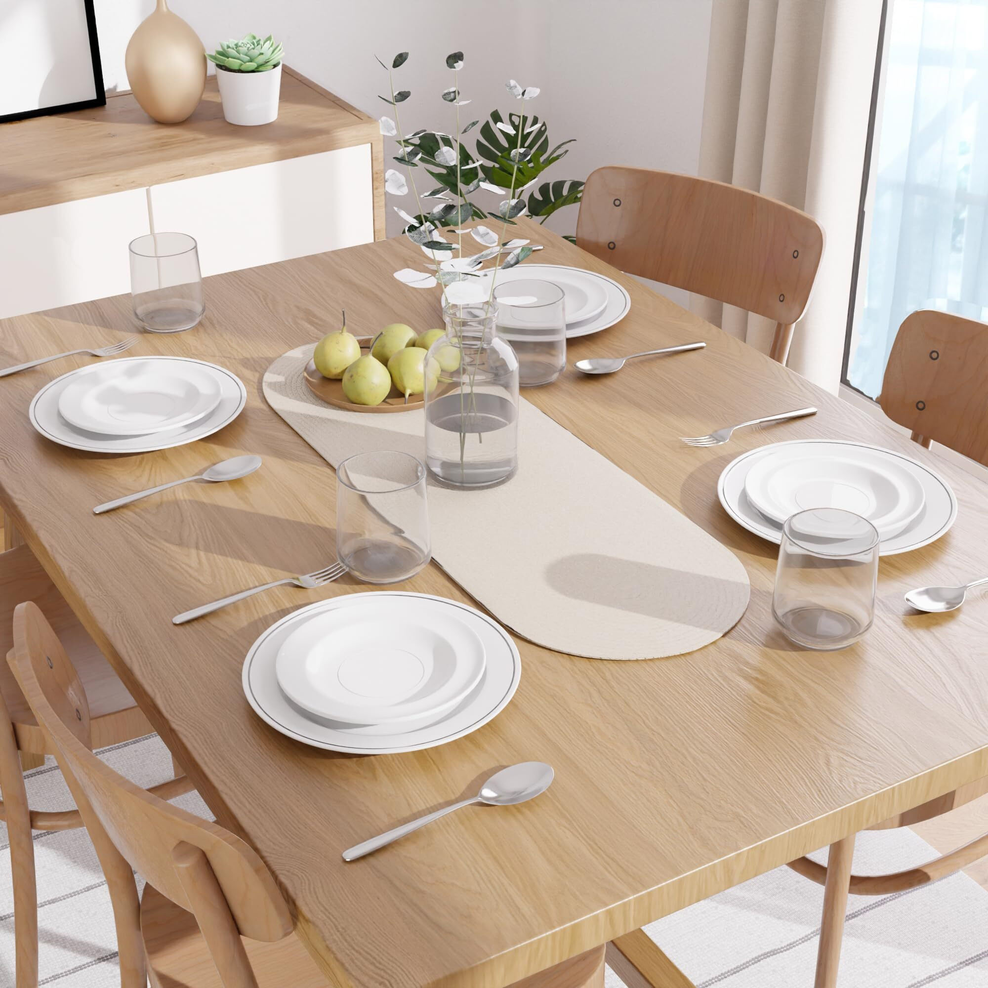 Encasa Xo Table Runner For 4 Seater | Handmade Ribbed Style Cotton | 30X91 Cm | Off White | For Dining & Center Table
