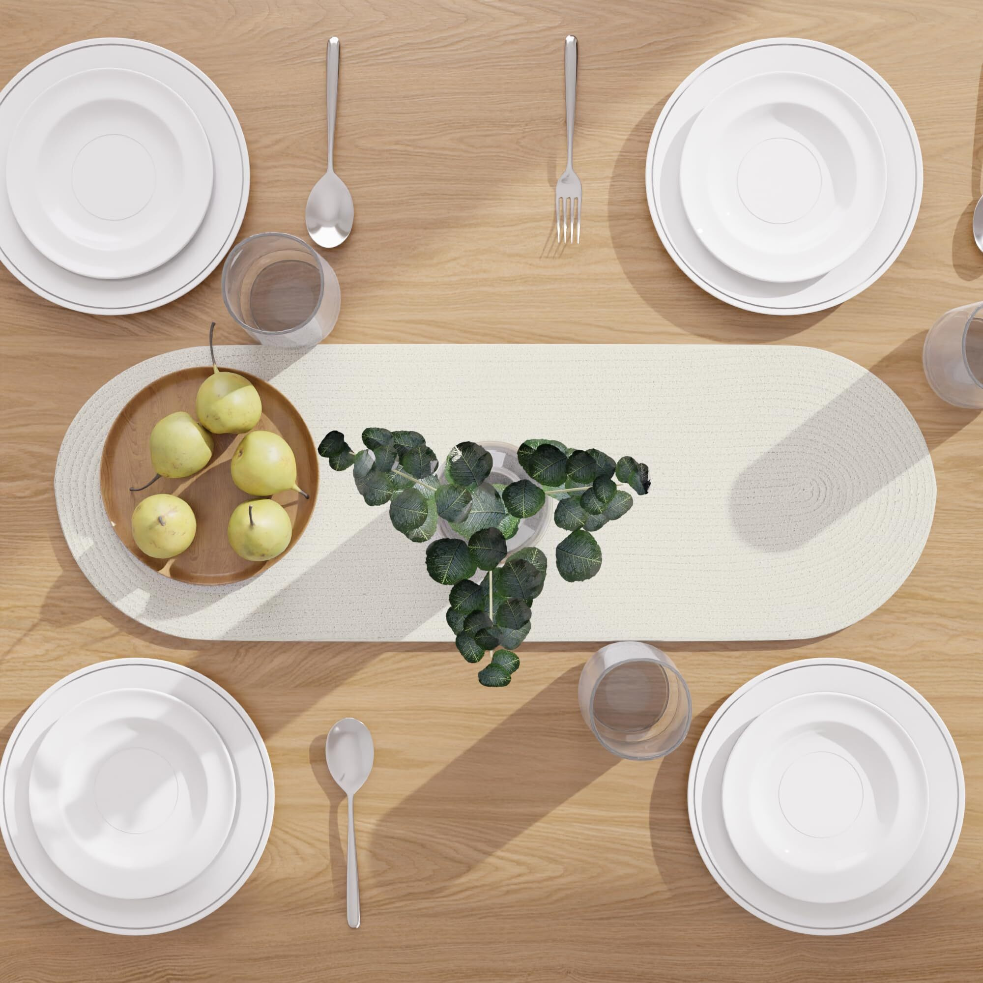 Encasa Xo Table Runner For 4 Seater | Handmade Ribbed Style Cotton | 30X91 Cm | Off White | For Dining & Center Table