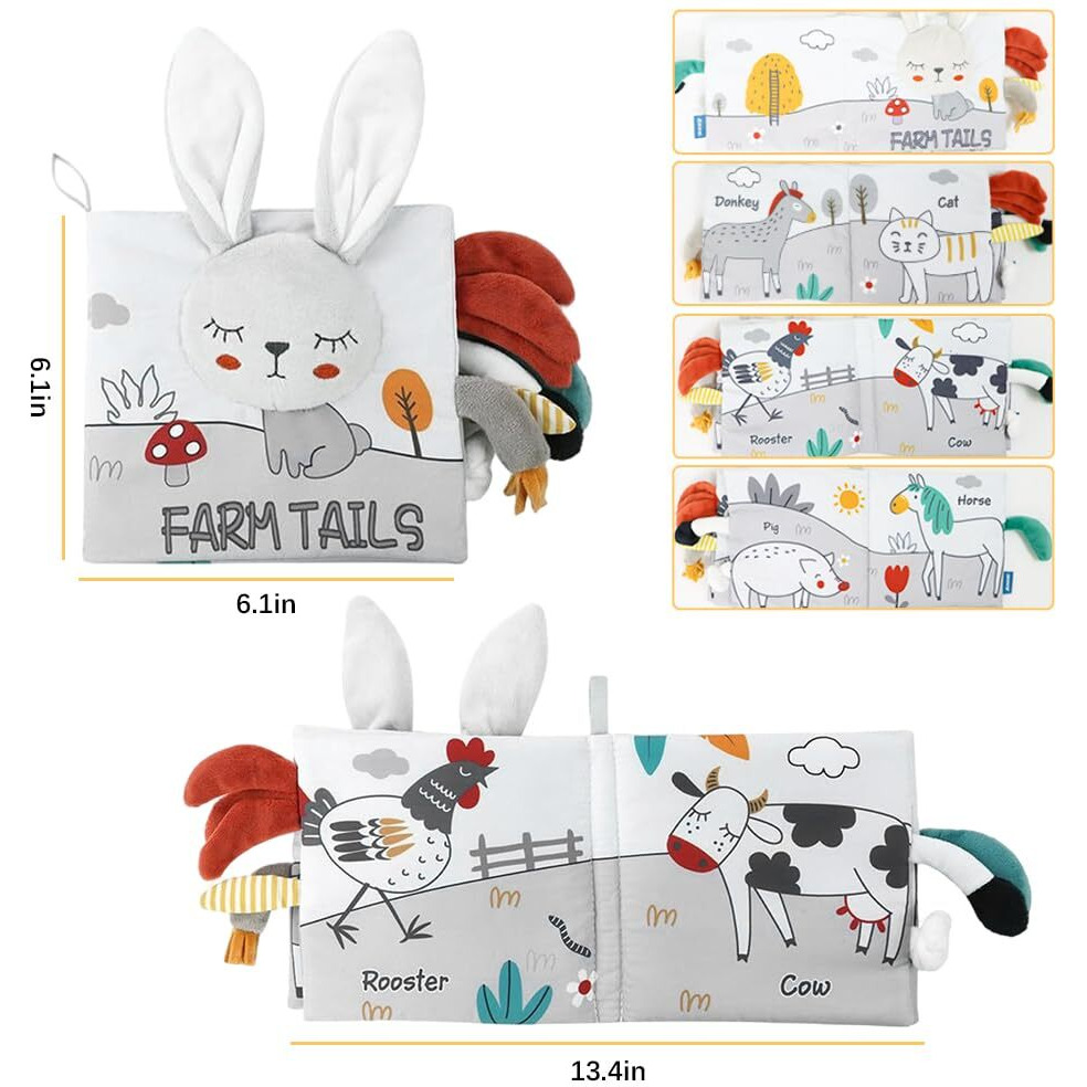 Snowie Soft Rabbit Baby Books 0-6 Months Baby Toys 6-12 Months, Nontoxic Fabric Soft Baby Cloth Books, Early Educational Activity Baby Sensory Toy, Waterproof Soft Books For Toddler Shower Gift