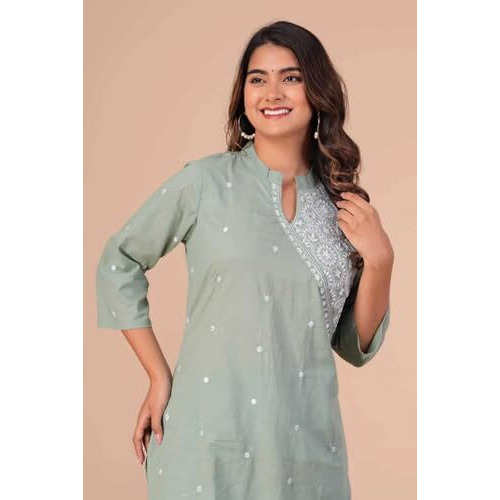 Fabnex Kurta Set For Women | Women Embroidered Kurta Set | Women Kurta Sets Kurtis | Women Kurta Pant Set (K-34-38) (L, Pista)