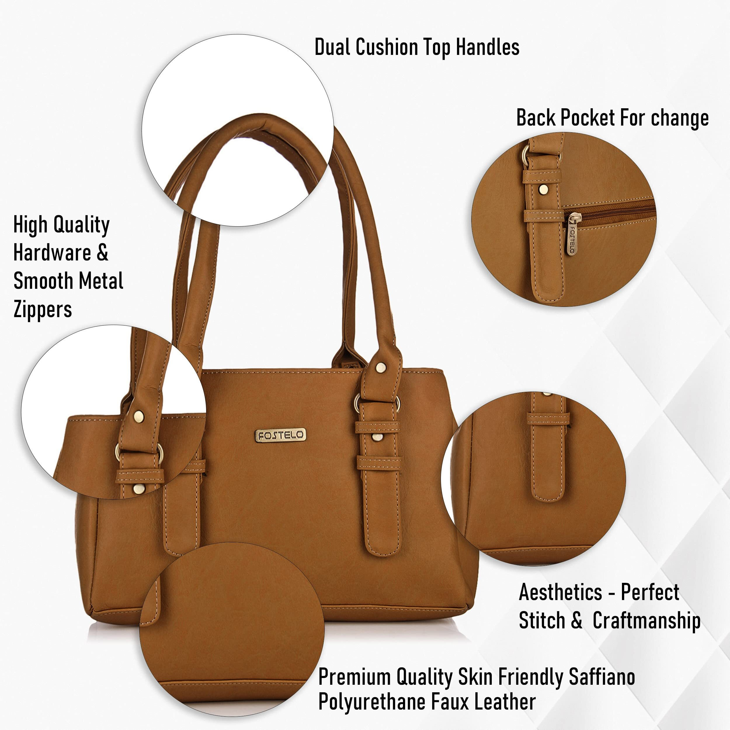 Fostelo Women's Vegan Leather Westside Handbag Shoulder Hobo Bag Ladies Purse (Tan) (Large)