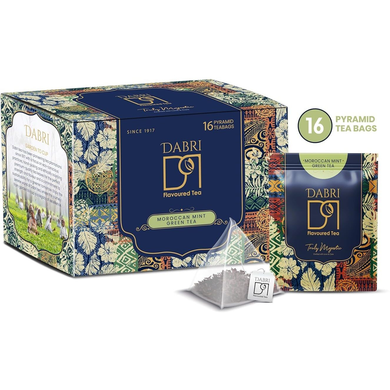 Dabri Moroccan Mint Green Tea Bags 16 Pyramid Bags For Help For Weight Management, Reduce Stress & Maintain Blood Pressure (Pack Of 2 X 16 Pyramid Bags)