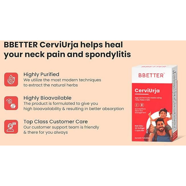 Bbetter Cerviurja -Ayurvedic Neck, Shoulder Pain Relief & Cervical Spondylitis Relief | Made By Taila Paka Vidhi Method | 180 Softgels