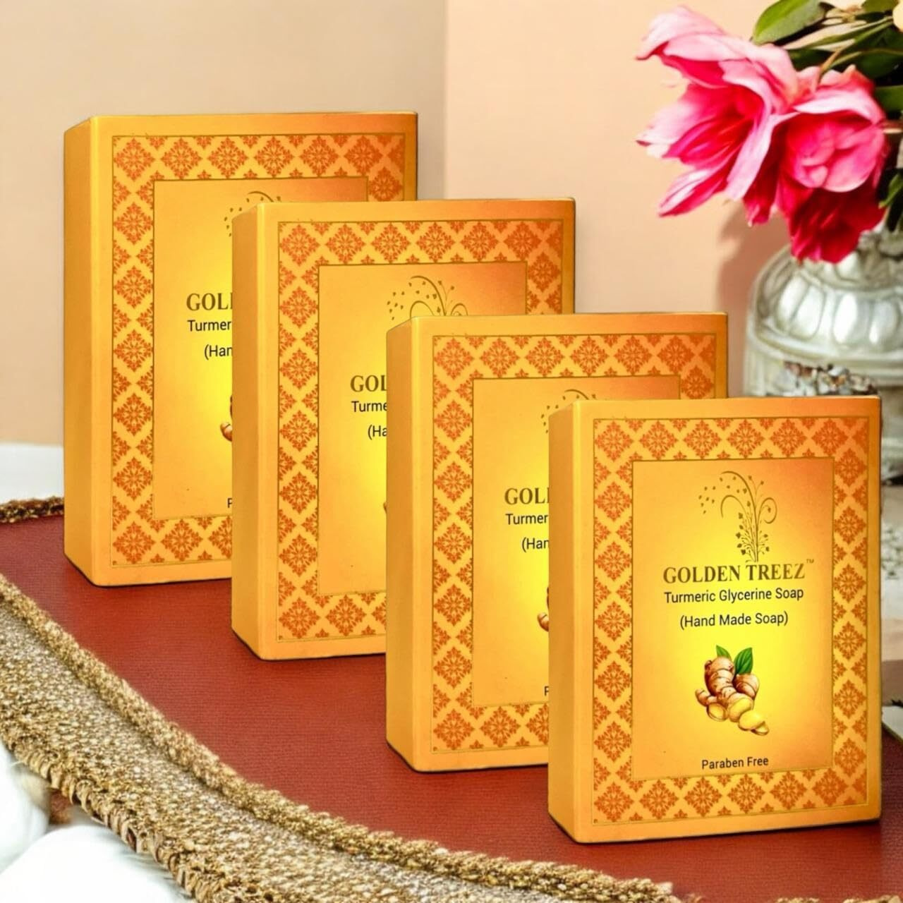 Golden Treez Turmeric Handmade Bath Soap For Tan Removal, Acne (Pimples) Natural, Bathing Soap For Men And Women-115 Gm (Pack Of 4)