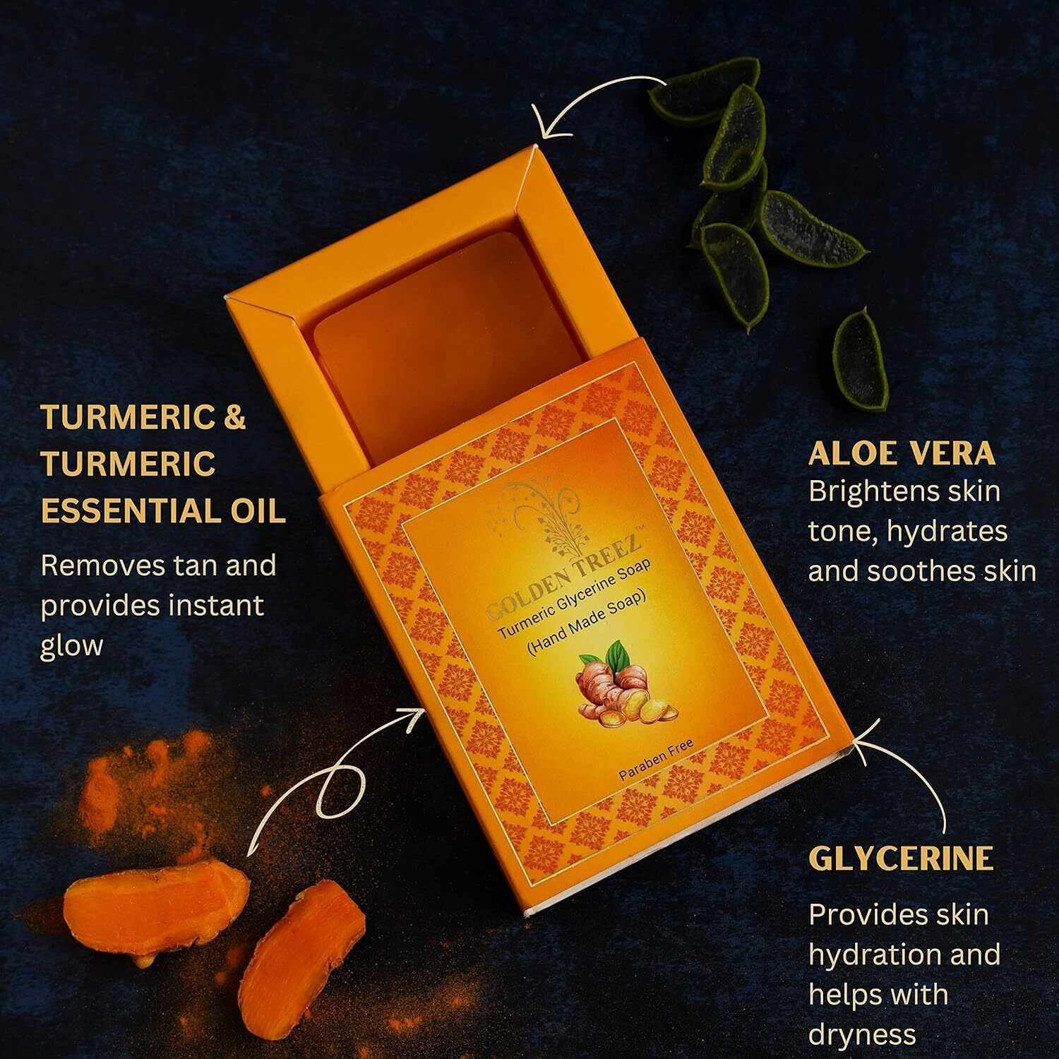 Golden Treez Turmeric Handmade Bath Soap For Tan Removal, Acne (Pimples) Natural, Bathing Soap For Men And Women-115 Gm (Pack Of 4)