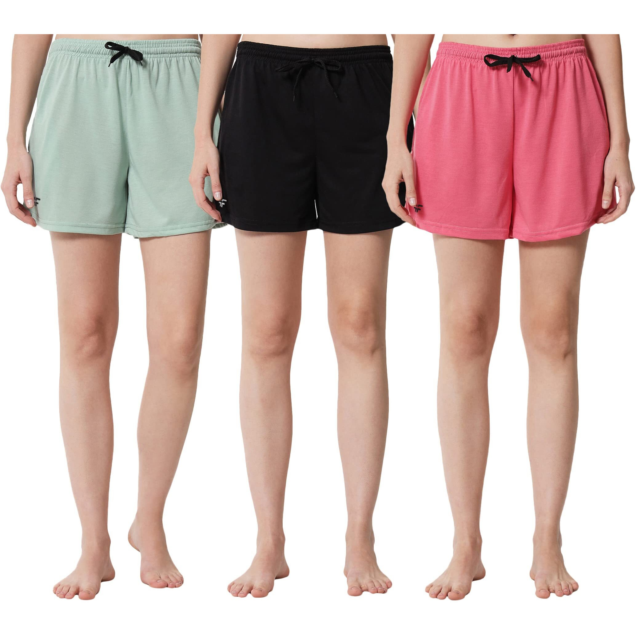 Fflirtygo Women's Shorts | Shorts For Women Short Pant For Women | Black, Pista Green & Pink Shorts | Women Shorts Night Wear | Sports Shorts For Woman Combo (Pack Of 3)