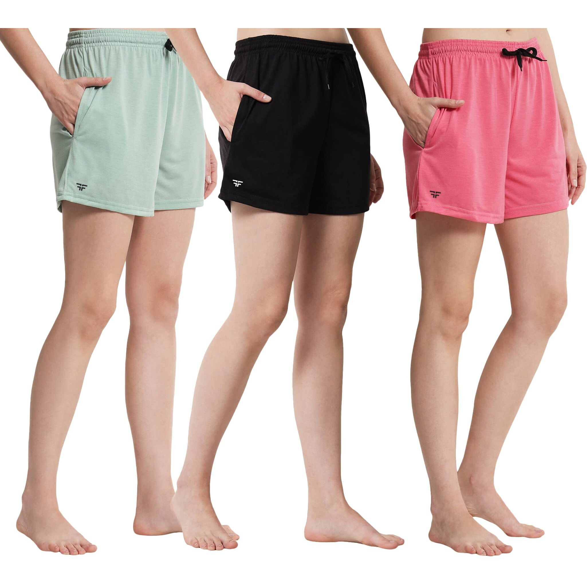 Fflirtygo Women's Shorts | Shorts For Women Short Pant For Women | Black, Pista Green & Pink Shorts | Women Shorts Night Wear | Sports Shorts For Woman Combo (Pack Of 3)