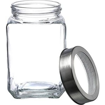 Vency Piramal Glass Cubical Square Transparent Glass Jar With Lid & Containers For Kitchen Pantry, Snacks, Masala, Jams, Pickles, Cookies, Dry Fruits, Coffee Beans Storage With Lid, 1.8 Ltr, Set Of 2