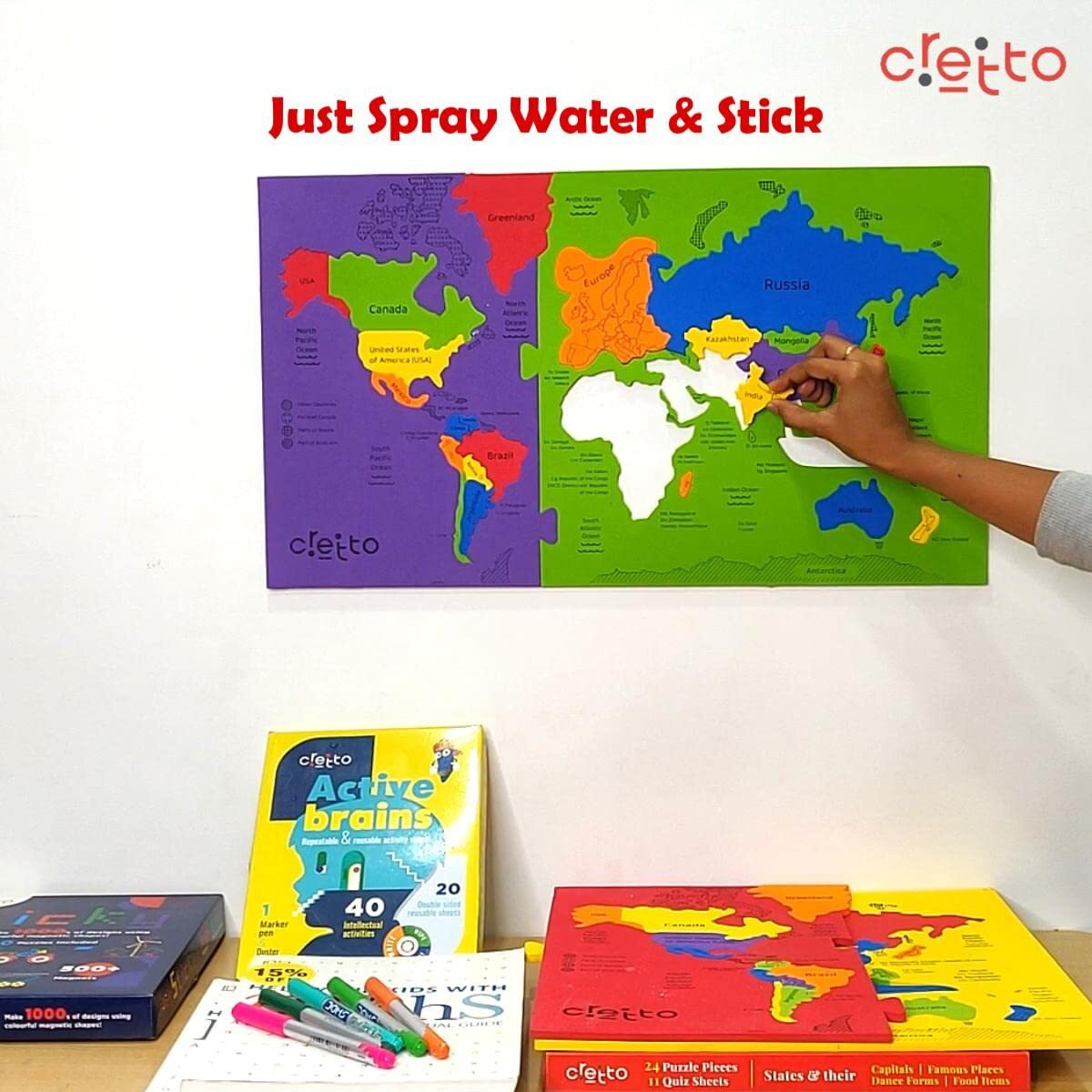 Cretto 4 In 1 Combo With World, Europe, Asia & India Map For Kids - Jigsaw Puzzle Set, Boys & Girls Birthday Gift, Educational Game, Ages 5+ Years, Learning Toys | Educational Toys For Kids |