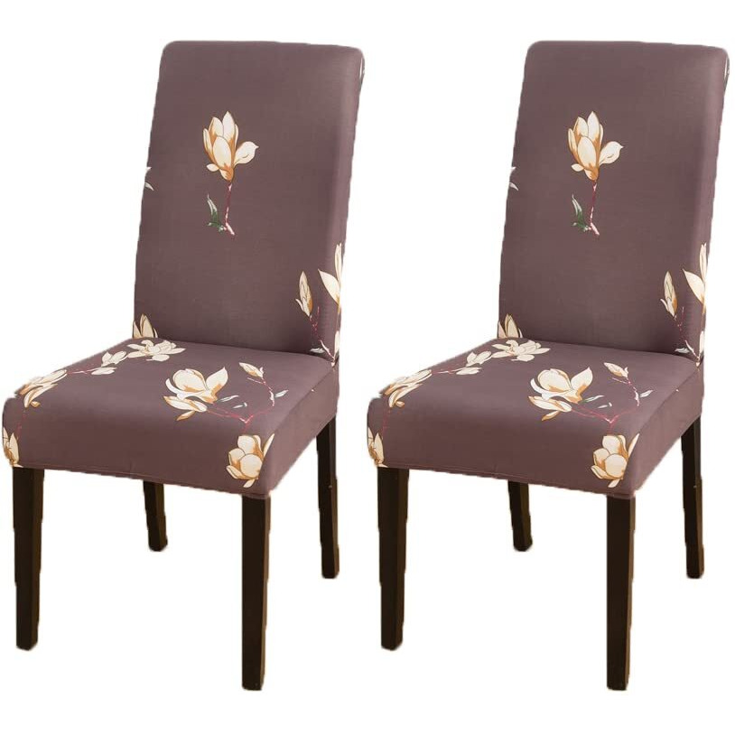 Styleys Polyester Floral Stretchable Elastic Dining Chair Cover Slipcovers (Set Of 2, Mangolia Flower Coffee, Slmc168)