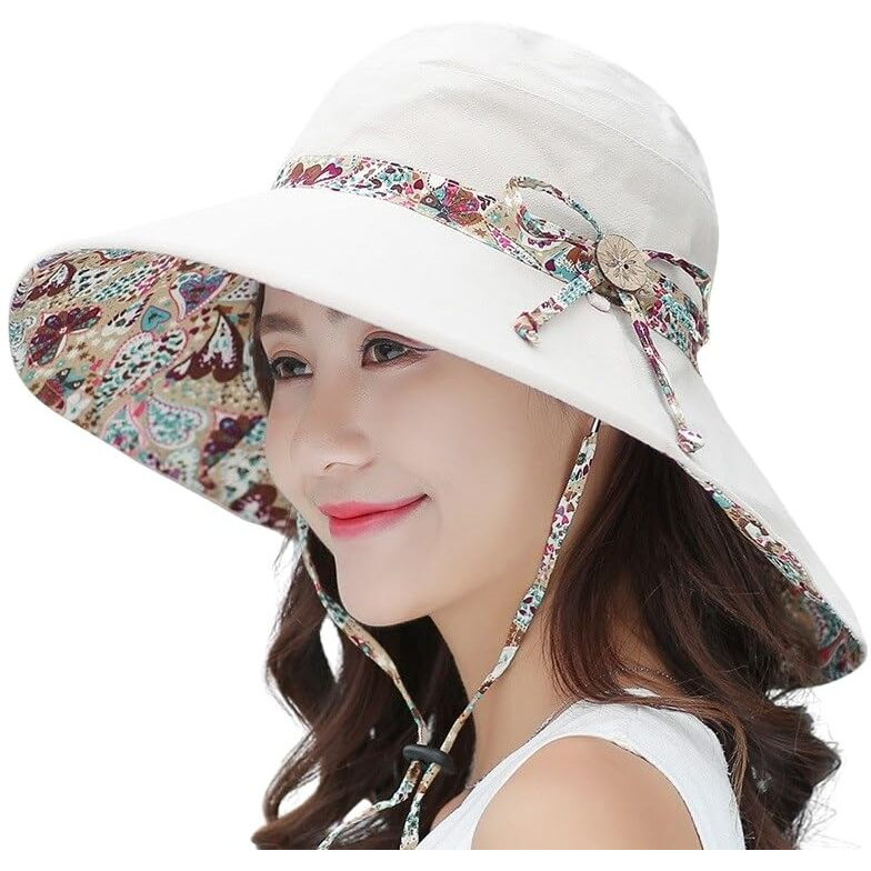 Alexvyan Polyester Beige Round Hat Reversable Designer Sunvisor Hats For Women Uv Protection Wide Brim Summer Cap For Girls Hat Casual Safari Hat Sun Protection Cap For Women Girl, One Size