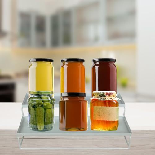 Go Hooked Metal Standing Rack 2-Tier Countertop Organizer | Spices Organizer | Bathroom Essentials | Vanity Storage | Decorative Use | Cosmetic Makeup Storage (White, Pack Of 1)