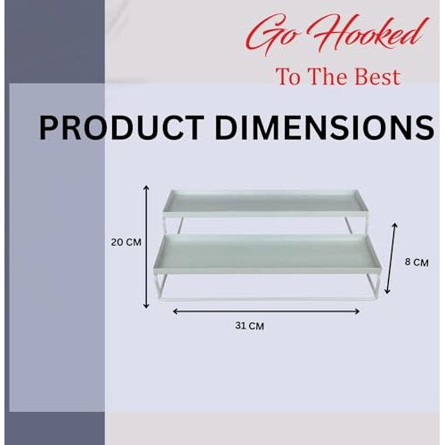 Go Hooked Metal Standing Rack 2-Tier Countertop Organizer | Spices Organizer | Bathroom Essentials | Vanity Storage | Decorative Use | Cosmetic Makeup Storage (White, Pack Of 1)