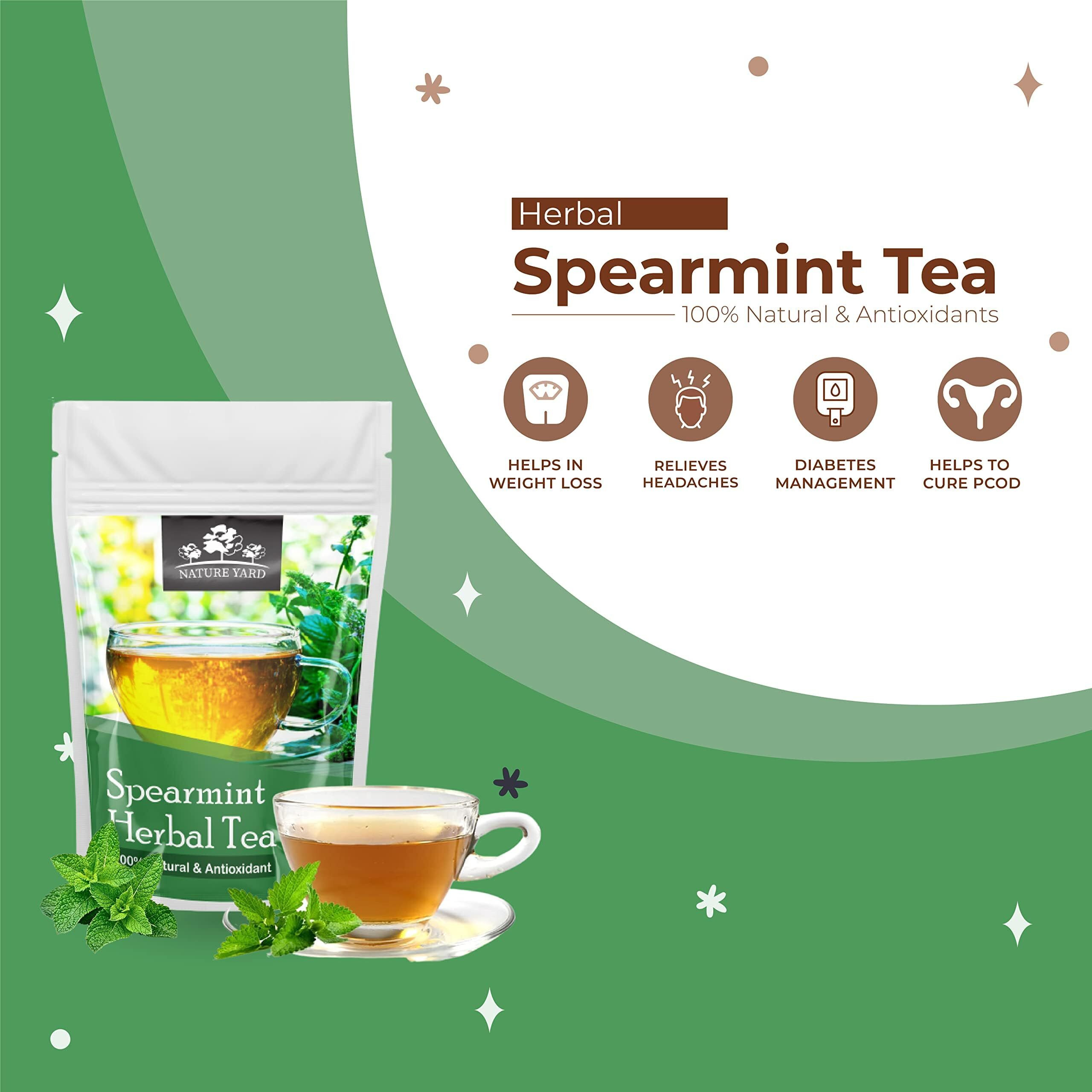 Nature Yard Pure Organic Spearmint Herbal Tea Leaves For Pcod & Pcos - 200 Gm - Helps Cure Hormonal Imbalance, Unwanted Facial Hair, Acne