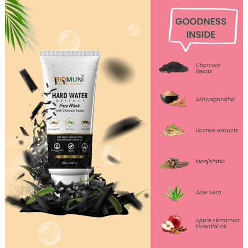 Biomuni Hard Water Defence Face Wash (Pack 2, 100 Ml) - Moisturise, Oil Control, Anti-Pollution, Ayurvedic- Ashwagandha, Aloe Vera, Manjishtha, Licorice, Apple Cinnamon