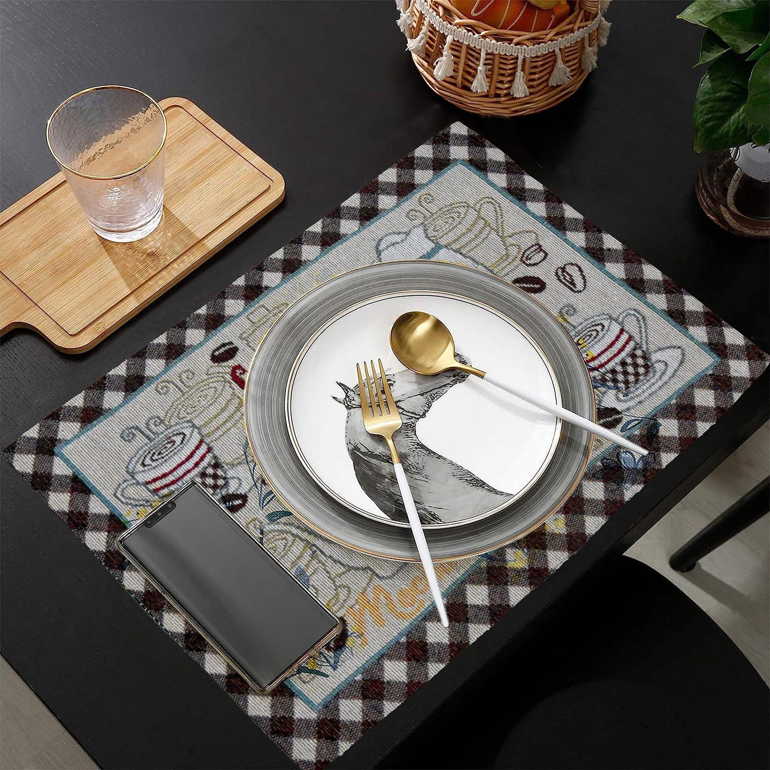 Prakartik By Induarts Latte Coffee Love Eco-Friendly Cotton Dining Table Mats  Reusable, Machine Washable, Everyday Use Multi Rectangular Placemats, Set Of 6 (33X47 Cm)