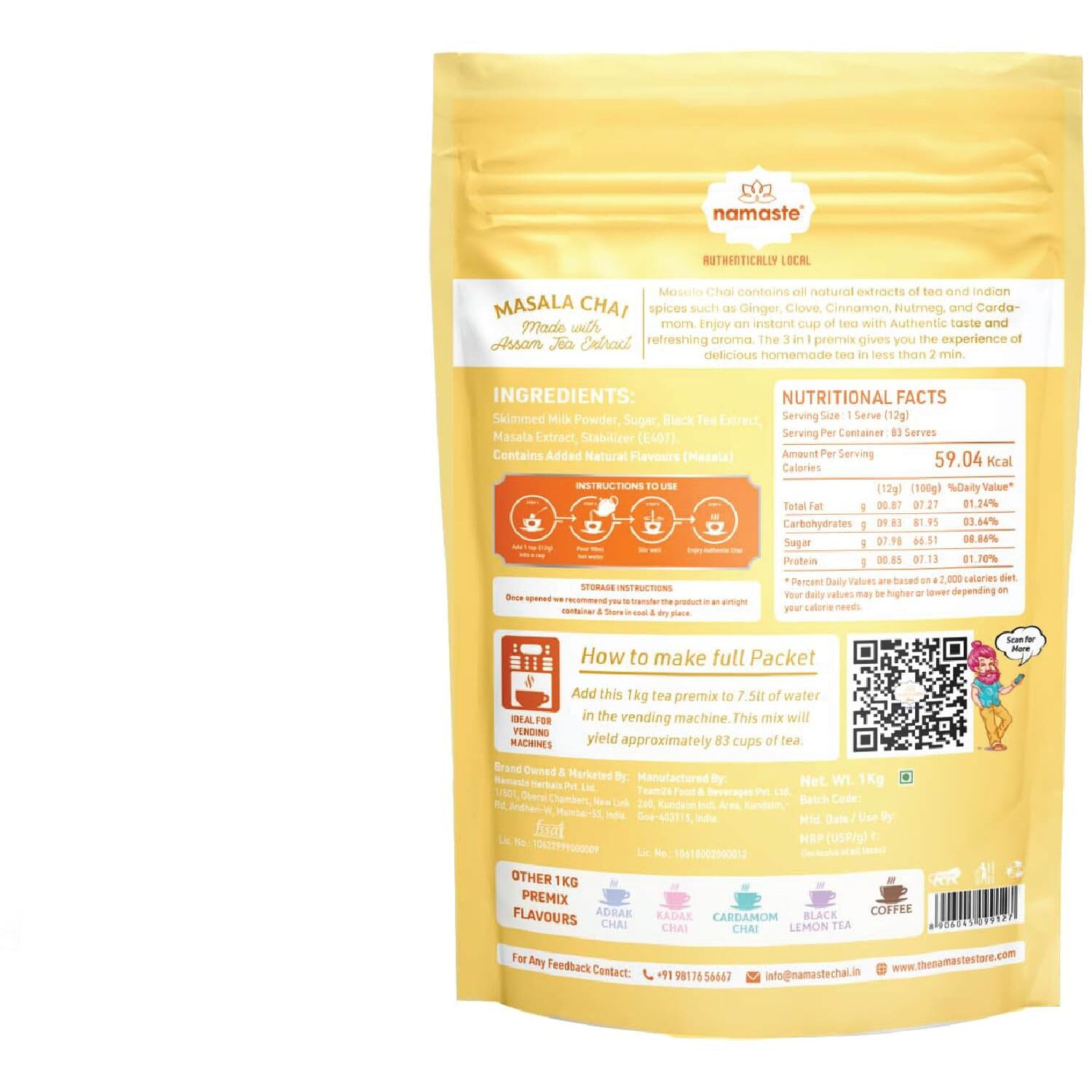 Namaste Chai Instant Tea Premix, Masala Chai|Value Pack|Ginger, Clove, Cinnamon, Nutmeg & Cardamom|Vending Machine|Ready Mix (1Kg, Powder) - Ginger