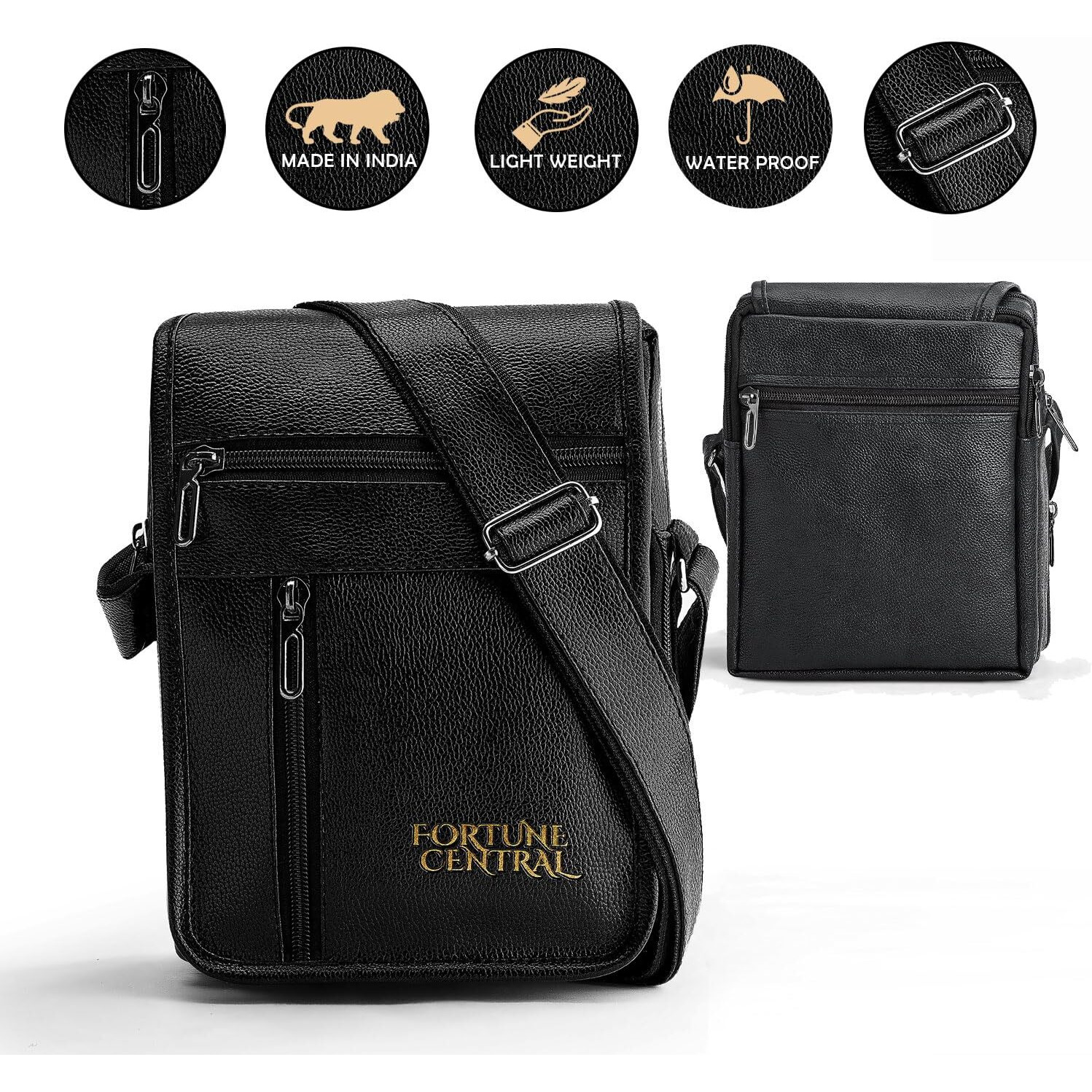 Fortune Central Crossbody Bags For Men | Messenger Bag | Side Bag - Pu Leather, Weather Resistant, Stylish And Trendy Design, Multiple Compartments & Secret Compartment