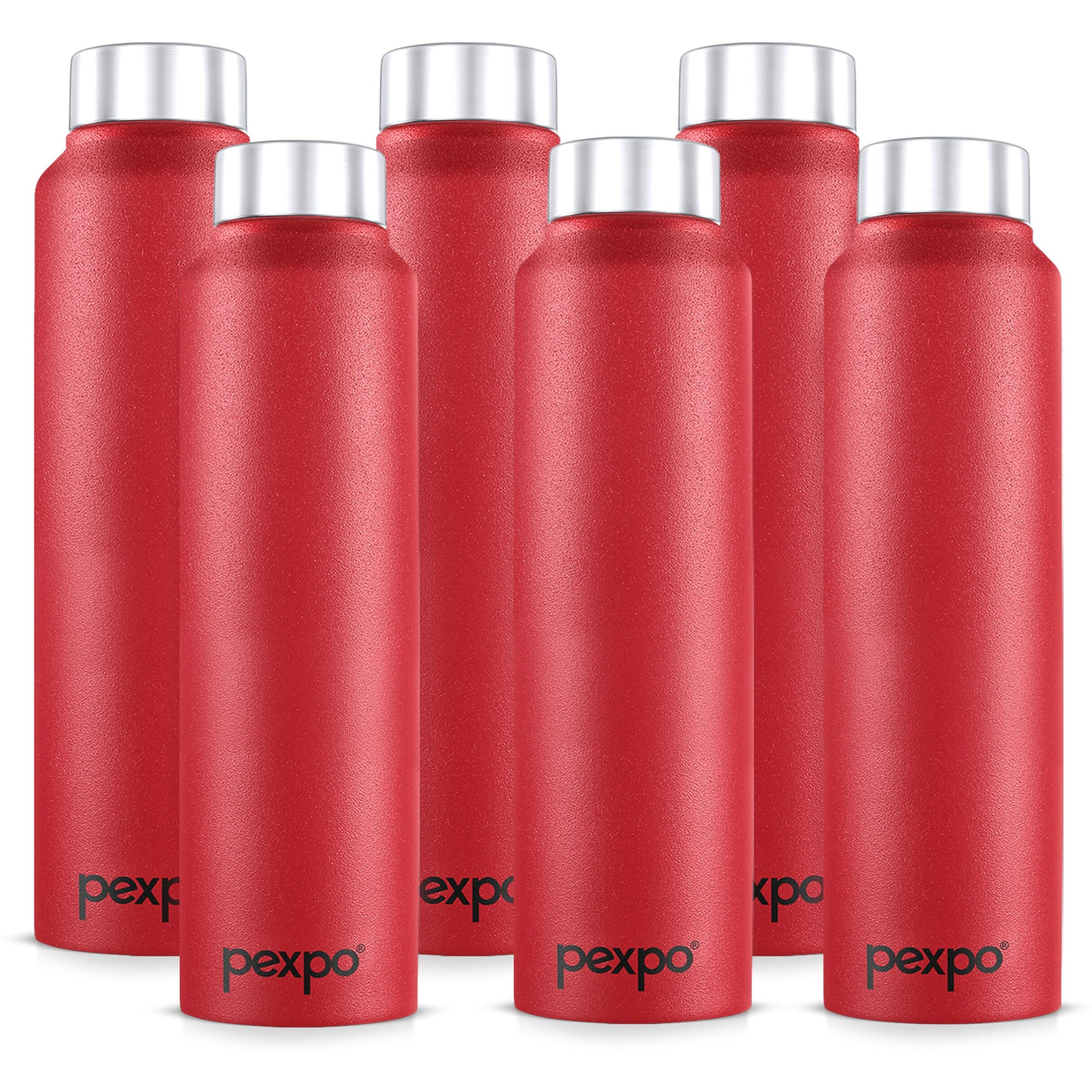 Pexpo Chromo Stainless Steel Sports/Fridge Water Bottle 1 Litre, Crimson Red Pack Of 6 | Eco Friendly | Bpa Free | Water Bottle For Office, Gym, School, Yoga, Trekking, Men, Women And Kids