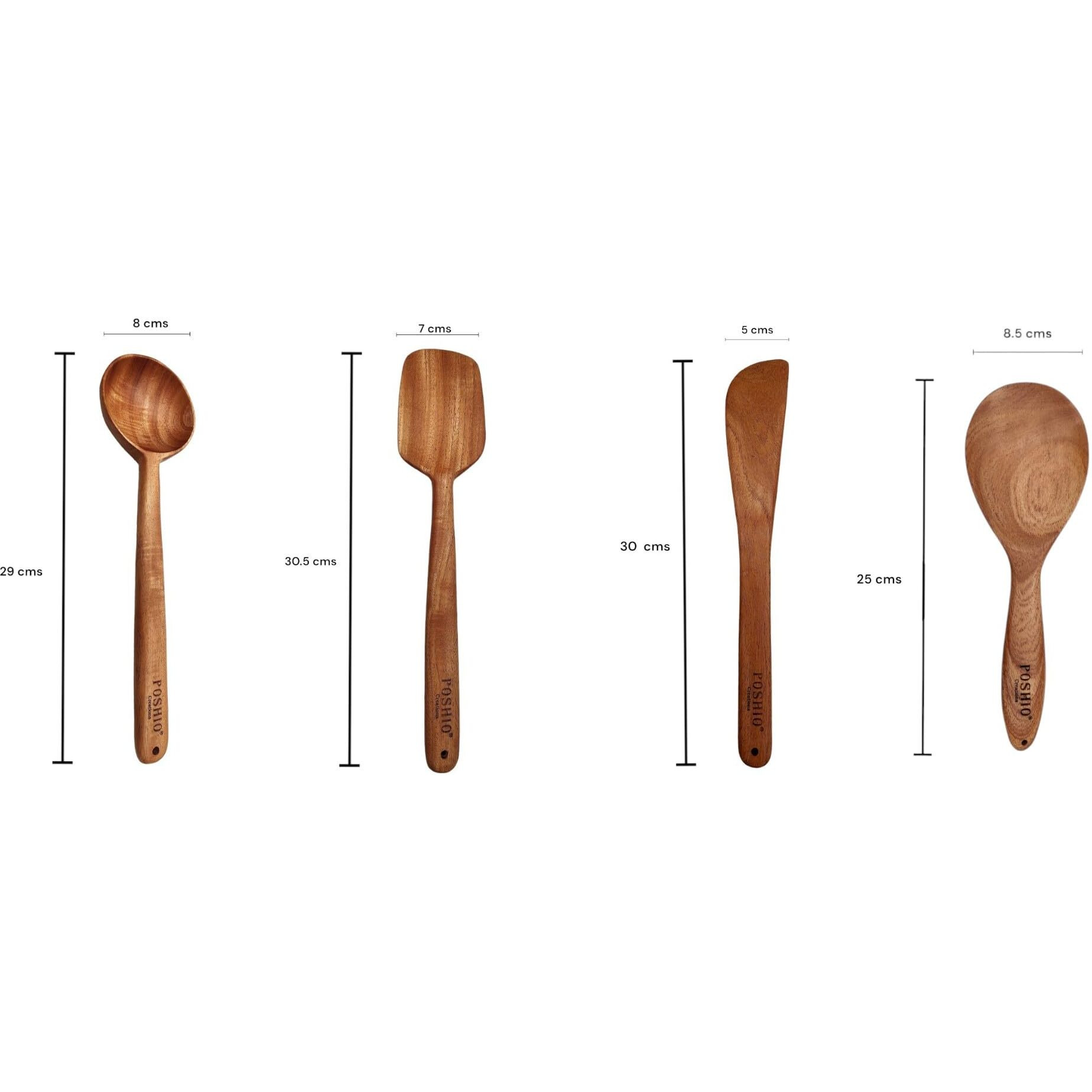 Poshio Wooden Spatulas Set For Kitchen | Neem Wood Turner/Spatula/Ladle For Cooking & Serving | Kitchen Tools | No Harmful Polish | Naturally Antibacterial, Handmade