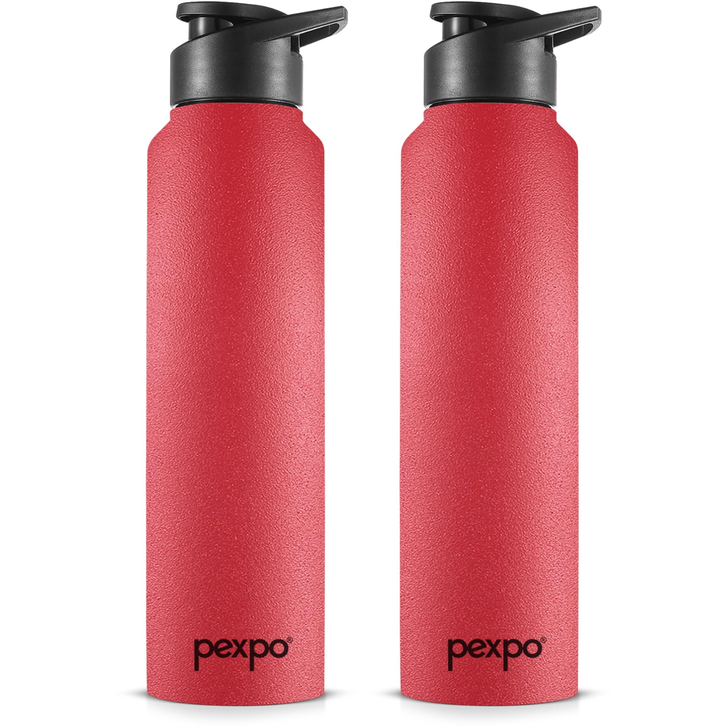 Pexpo Chromo Stainless Steel Sports/Fridge Sipper Water Bottle 750Ml, Crimson Red Pack Of 2 | Eco Friendly | Bpa Free | Water Bottle For Office, Gym, School, Yoga, Trekking, Men, Women And Kids