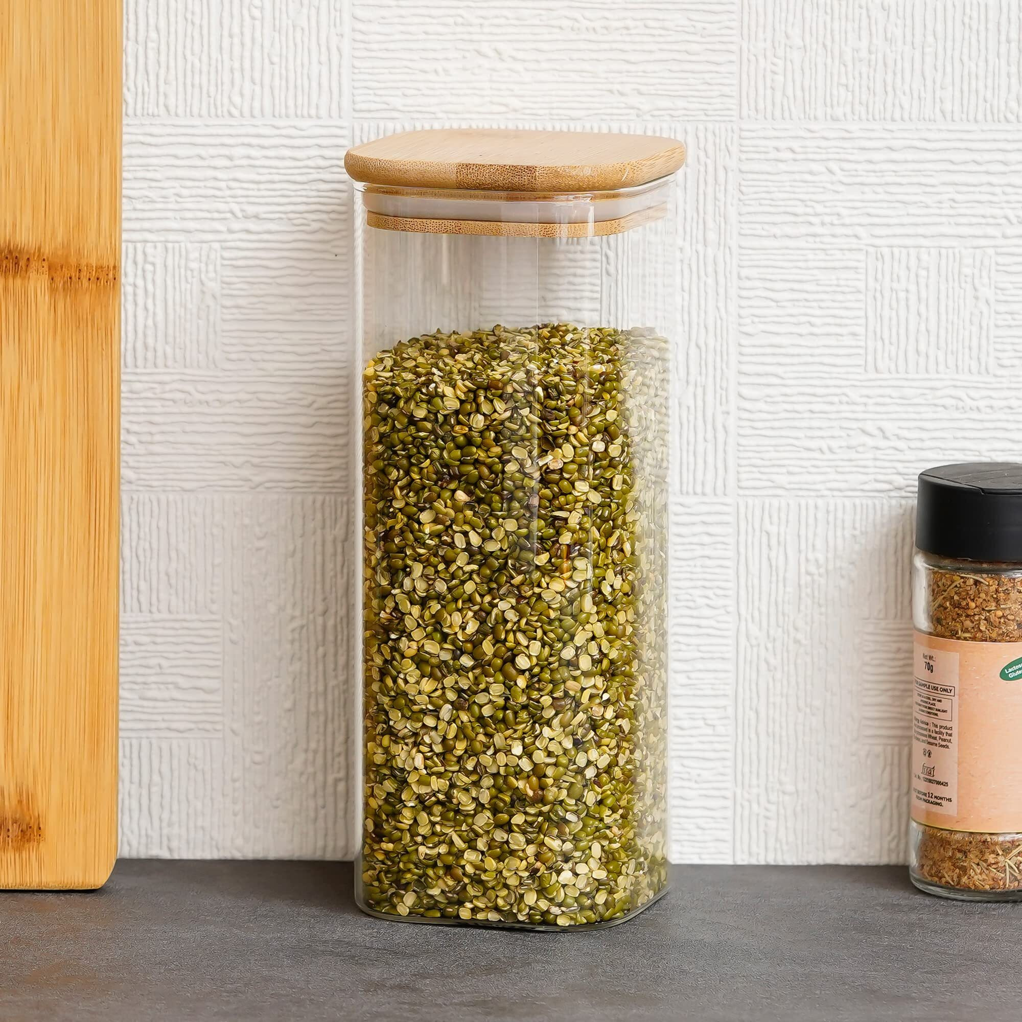 Femora Borosilicate Glass Jars With Wooded Lid| 1 Year Warranty| Multipurpose Airtight Storage Jar For Cookies, Snacks, Spices| Glass Jar 1000Ml| Set Of 1| Transparent Glass Jars For Kitchen Storage