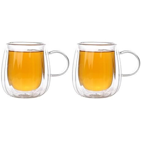 Femora Double Wall Coffee Mug 250Ml (8 Ounces), Clear Glass With Handle, Insulated Cappuccino, Tea, Latte Cup - Heat Resistant (Pack Of 2)