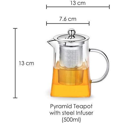 Ankul Borosilicate Square Glass Tea Pot With Heat Resistant Stainless Steel Infuser Perfect For Tea And Coffee Maker, Clear Glass Kettle (550 Ml, Square)