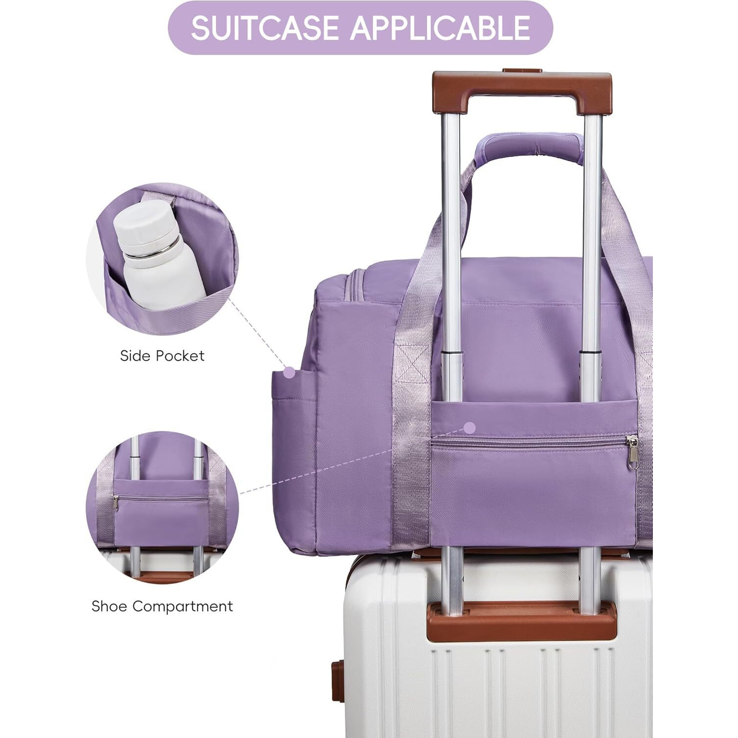 Verat Travel Duffle Bag Sports Gym Shoulder Bag For Women With Wet Pocket & Shoe Compartment Weekender Overnight Travel Luggage Bag Cosmetic Storage (Purple, 44 X 18 X 29 Cm)