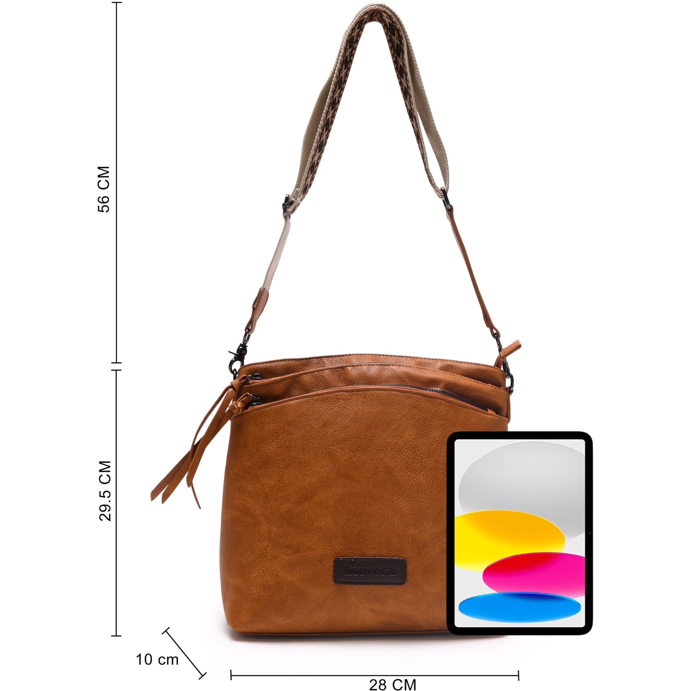 Inovera (Label) Crossbody Sling Bag For Women - Faux Leather Ladies Purse With Adjustable Broad Strap - Stylish Shoulder Bags (Brown)
