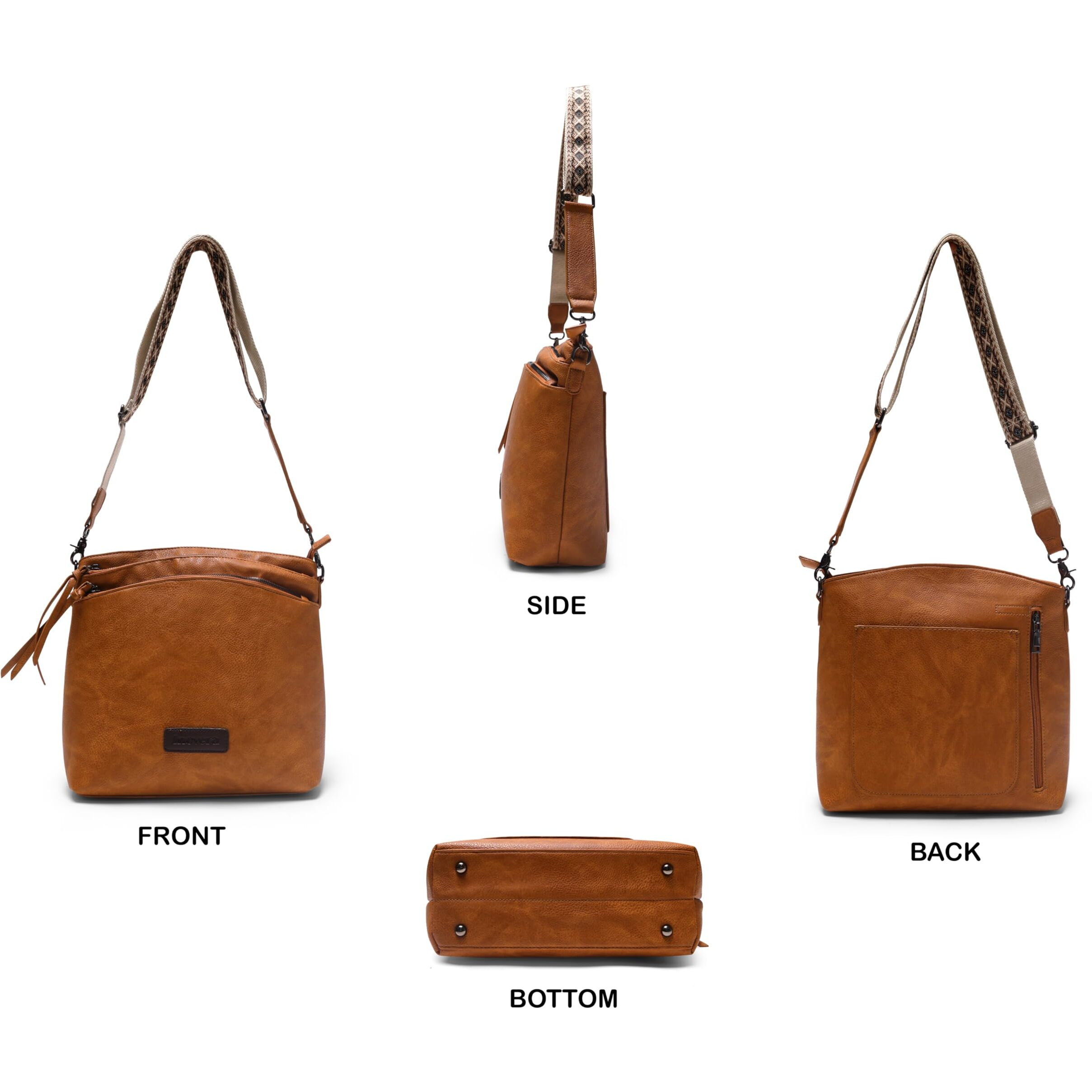 Inovera (Label) Crossbody Sling Bag For Women - Faux Leather Ladies Purse With Adjustable Broad Strap - Stylish Shoulder Bags (Brown)