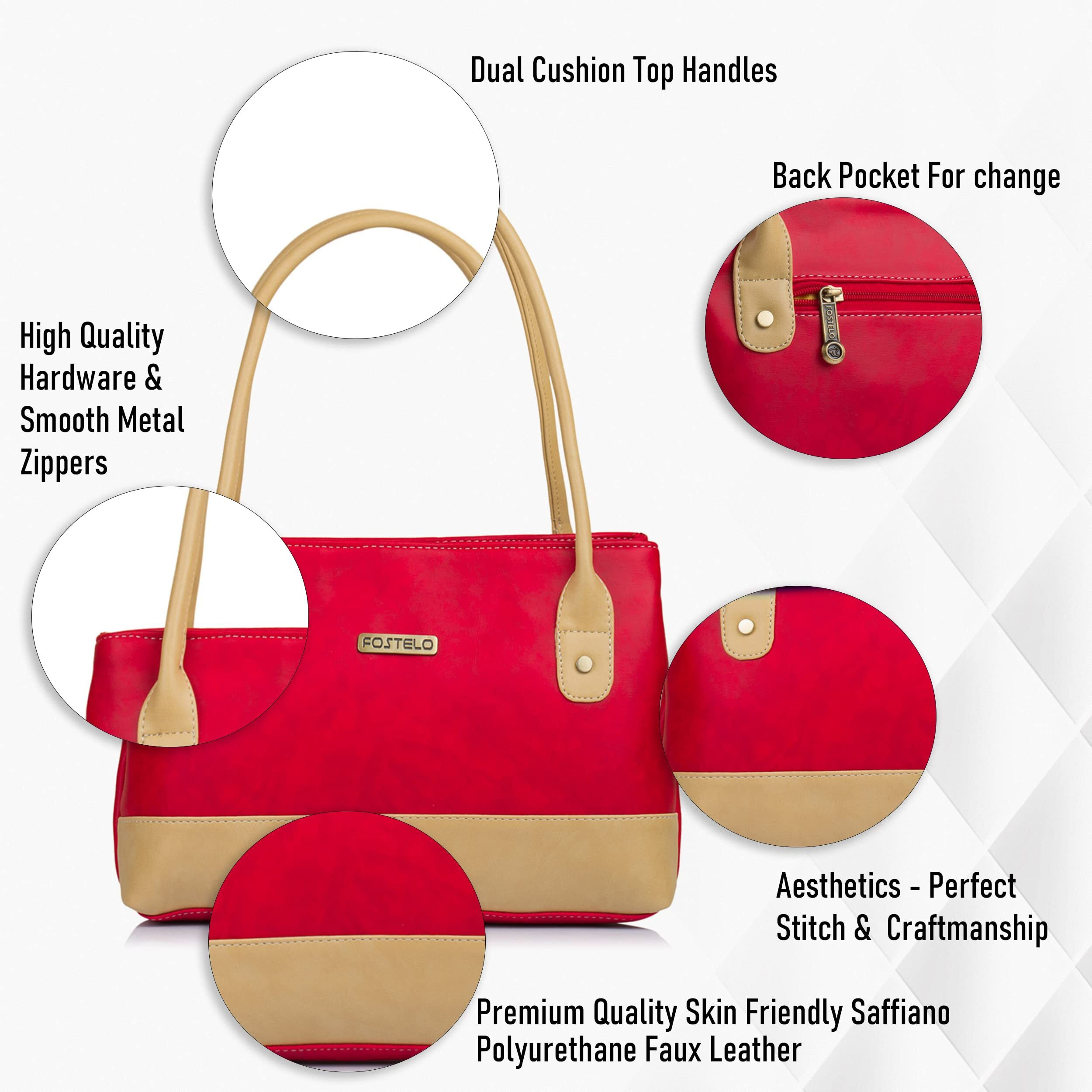 Fostelo Women's Vegan Leather Zara Handbag Shoulder Hobo Bag Ladies Purse (Red) (Medium)