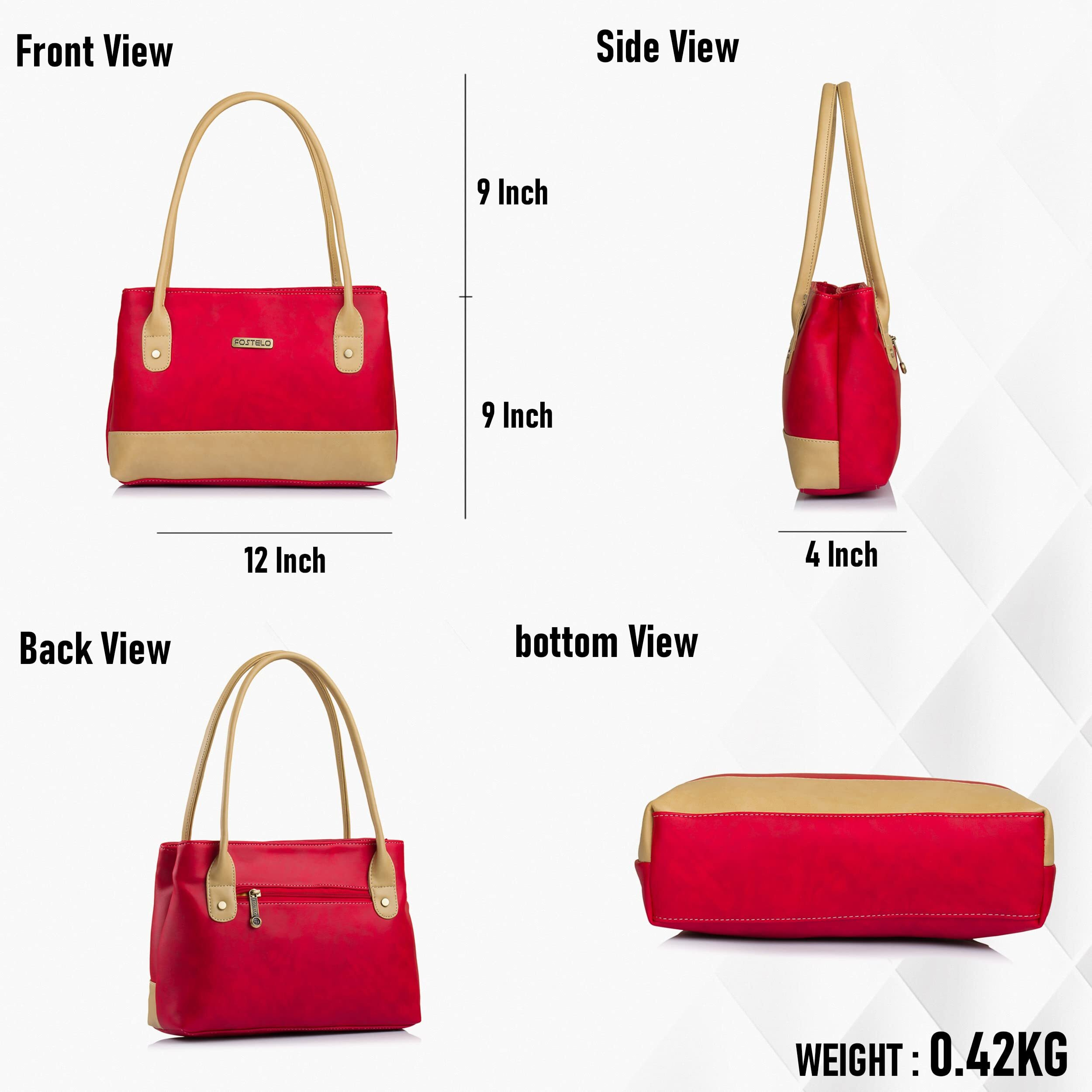 Fostelo Women's Vegan Leather Zara Handbag Shoulder Hobo Bag Ladies Purse (Red) (Medium)