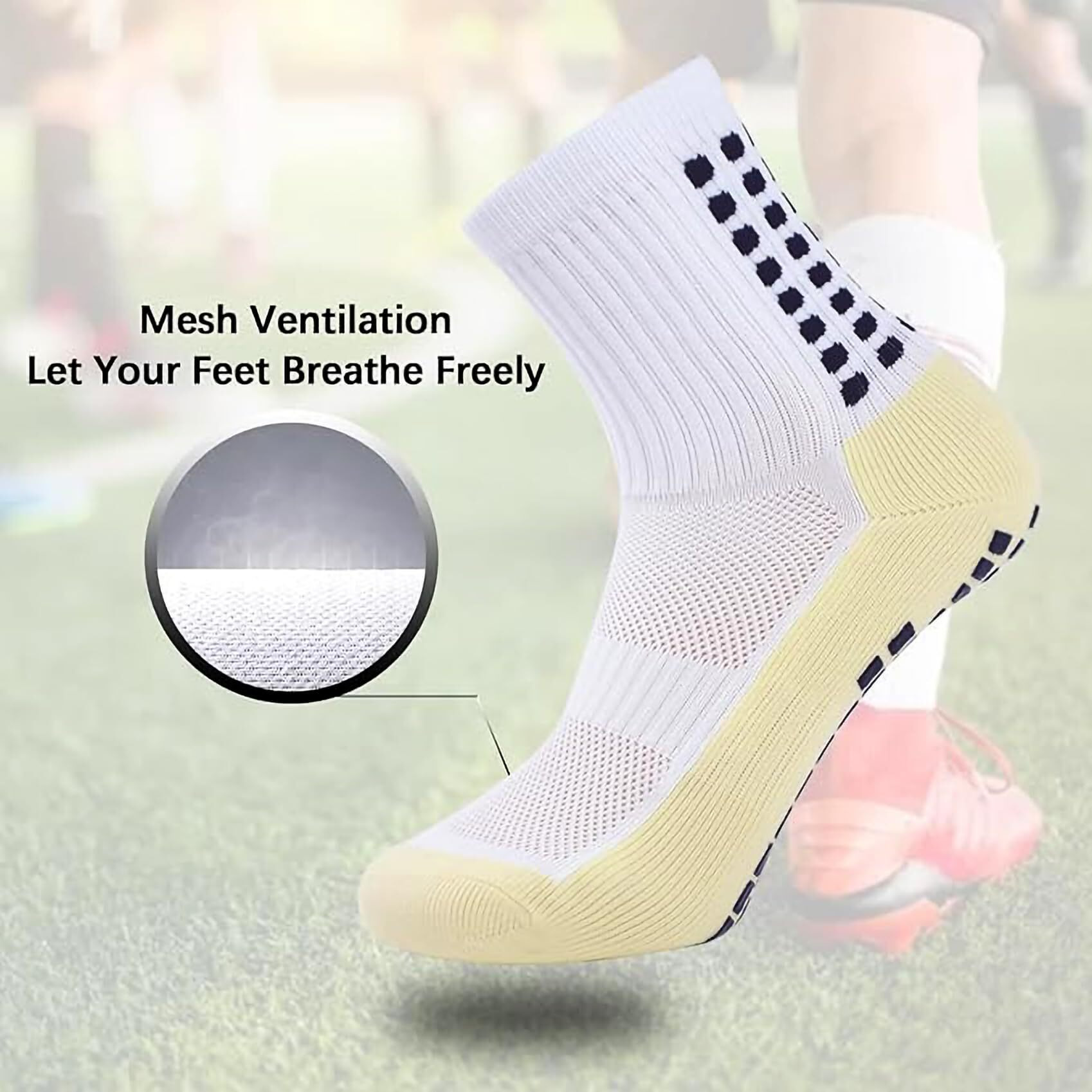 Boldstuff Combo 2 Pairs Hi-Tech Performance Athletic Socks For Men & Women | Crew Length, Anti-Slip Rubber Grip, Thick Cushion Sports Socks For Running, Gym, Training (White-1 Pair, Black-1 Pair)