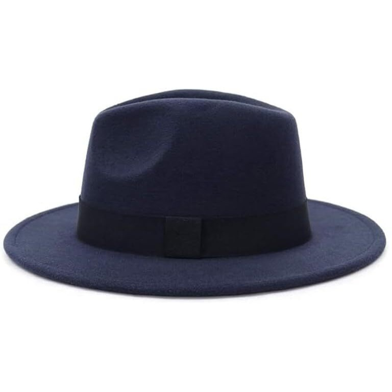 Clothera Paper Wool Wide Brim Trilby Felt Jazz Fedora Hats For Women & Men Beige (In, Alpha, Free Size, Navy Blue)