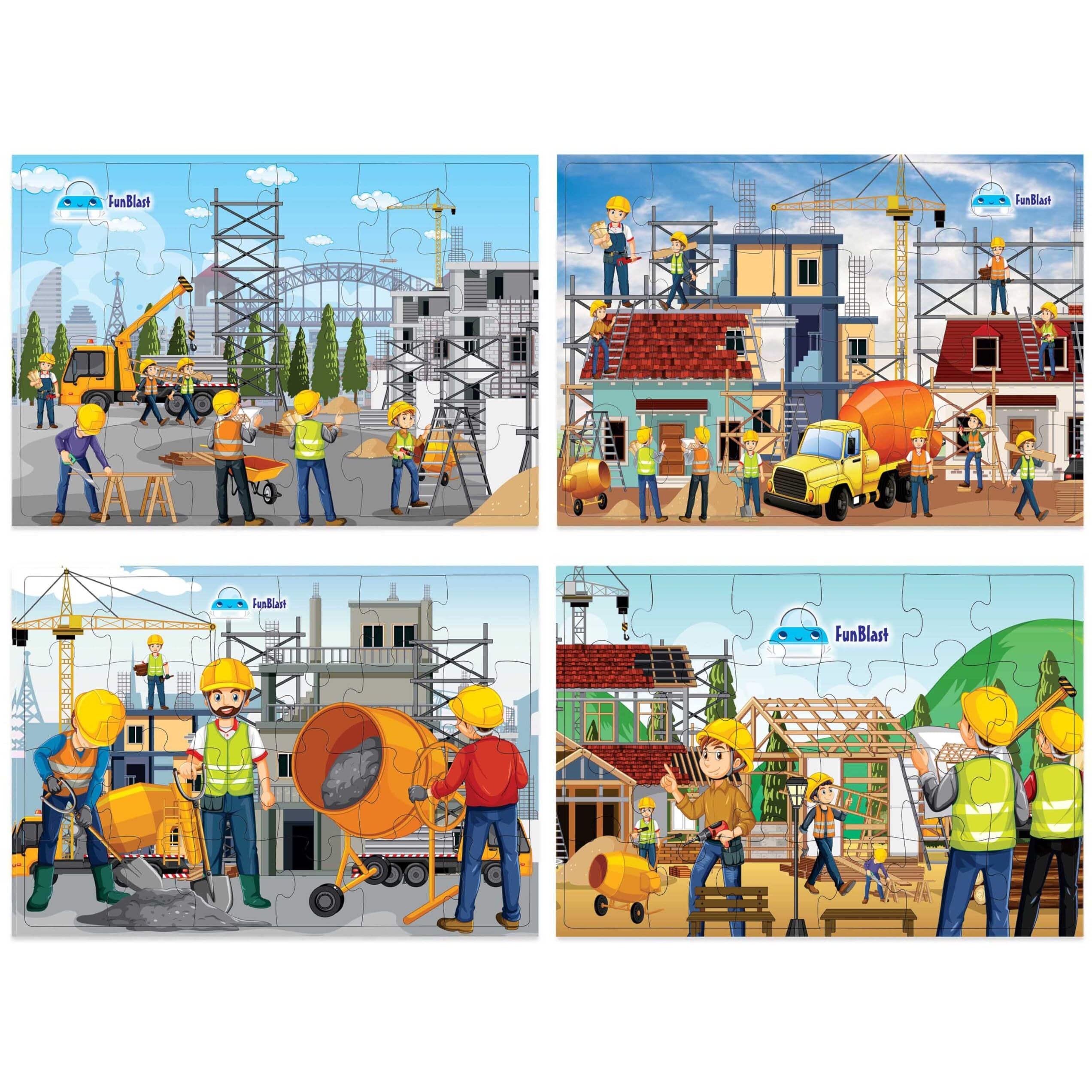 Funblast Jigsaw Puzzles For Kids, Building Construction Jigsaw Puzzles For Kids, Learning & Educational Jigsaw Puzzle Toys, Floor Puzzle For Children, Set Of 4-96 Pcs Puzzle (Multicolour)