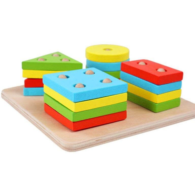 Pluspoint Wooden 4 Angle Geometric Blocks Sorting & Stacking Educational Interactive Toys Building Stacker Shape Sorter Column Puzzle Toy Set For Kids Toddlers For 1 2 3 Year Old (4Pc Shape Sorter)