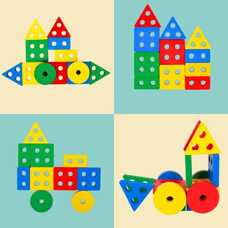 Pluspoint Wooden 4 Angle Geometric Blocks Sorting & Stacking Educational Interactive Toys Building Stacker Shape Sorter Column Puzzle Toy Set For Kids Toddlers For 1 2 3 Year Old (4Pc Shape Sorter)